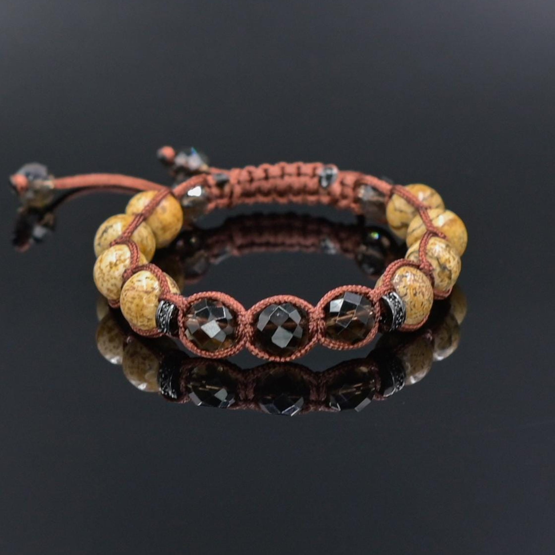 Jasper Smoky Quartz Gemstone Braided Adjustable Bracelet for Men, Jewelry Gift for Him - Shamballa Bracelet - Mantra Bracelet  -  Yoga Bracelet -  Birthstone Bracelet - Gemstone Bracelet Men - Chakra Bracelet - Macrame Bracelet - Healing Bracelet - Gift for Father - Gift For Men - Valinde
