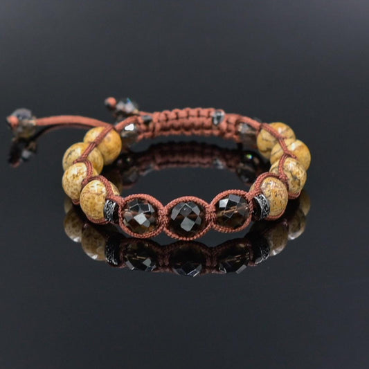 Jasper Smoky Quartz Gemstone Braided Adjustable Bracelet for Men, Jewelry Gift for Him - Shamballa Bracelet - Mantra Bracelet  -  Yoga Bracelet -  Birthstone Bracelet - Gemstone Bracelet Men - Chakra Bracelet - Macrame Bracelet - Healing Bracelet - Gift for Father - Gift For Men - Valinde
