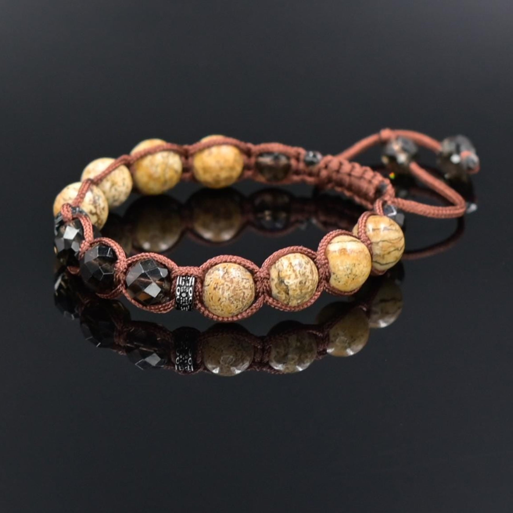 Jasper Smoky Quartz Gemstone Braided Adjustable Bracelet for Men, Jewelry Gift for Him - Shamballa Bracelet - Mantra Bracelet  -  Yoga Bracelet -  Birthstone Bracelet - Gemstone Bracelet Men - Chakra Bracelet - Macrame Bracelet - Healing Bracelet - Gift for Father - Gift For Men - Valinde
