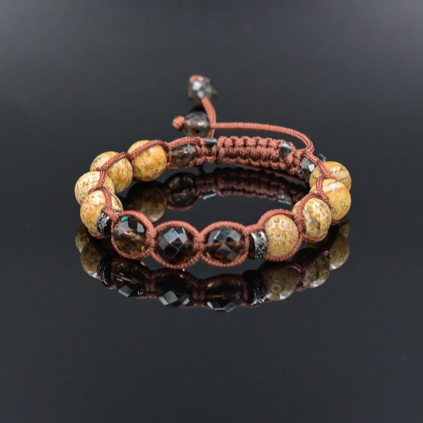 Jasper Smoky Quartz Gemstone Braided Adjustable Bracelet for Men, Jewelry Gift for Him - Shamballa Bracelet - Mantra Bracelet  -  Yoga Bracelet -  Birthstone Bracelet - Gemstone Bracelet Men - Chakra Bracelet - Macrame Bracelet - Healing Bracelet - Gift for Father - Gift For Men - Valinde
