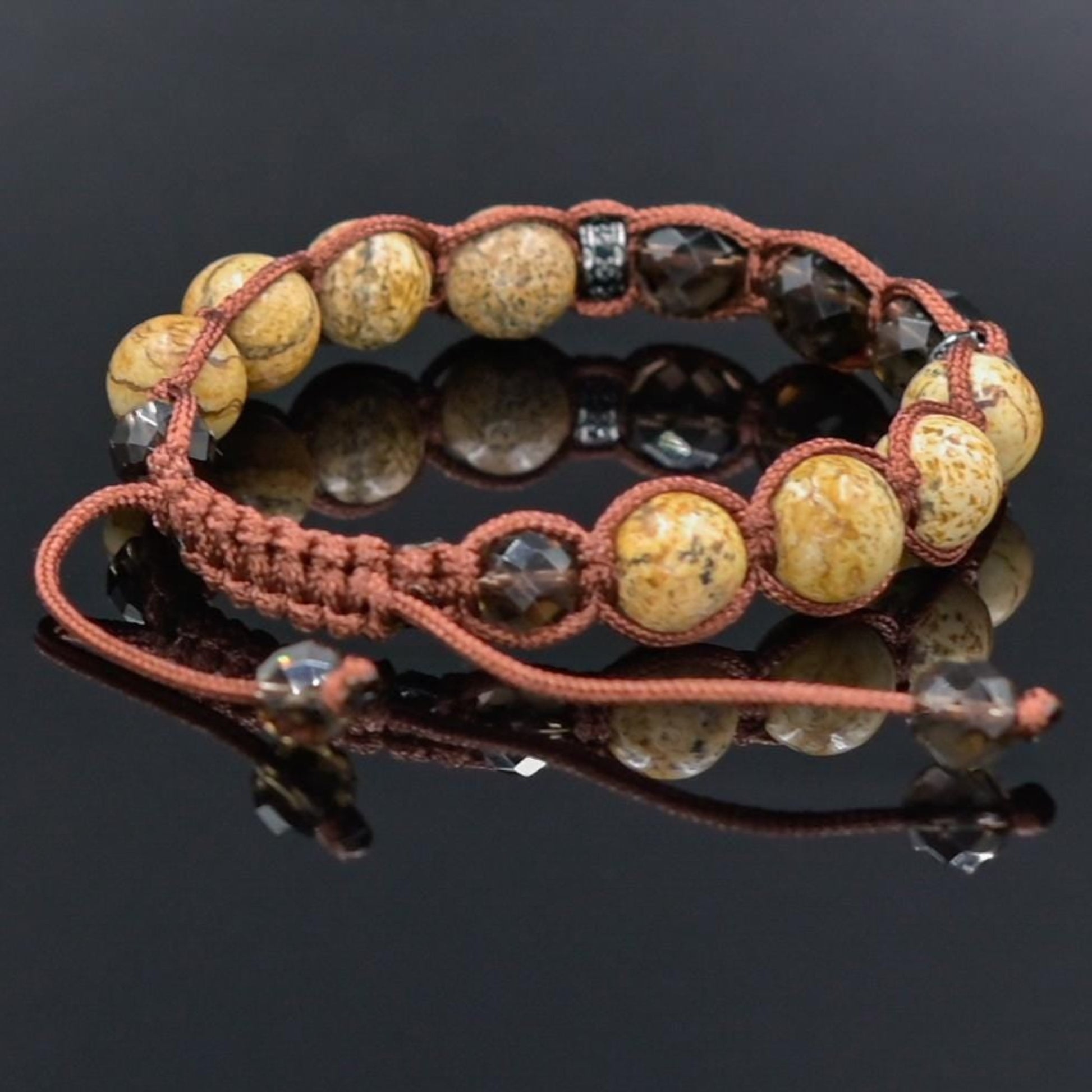 Jasper Smoky Quartz Gemstone Braided Adjustable Bracelet for Men, Jewelry Gift for Him - Shamballa Bracelet - Mantra Bracelet  -  Yoga Bracelet -  Birthstone Bracelet - Gemstone Bracelet Men - Chakra Bracelet - Macrame Bracelet - Healing Bracelet - Gift for Father - Gift For Men - Valinde
