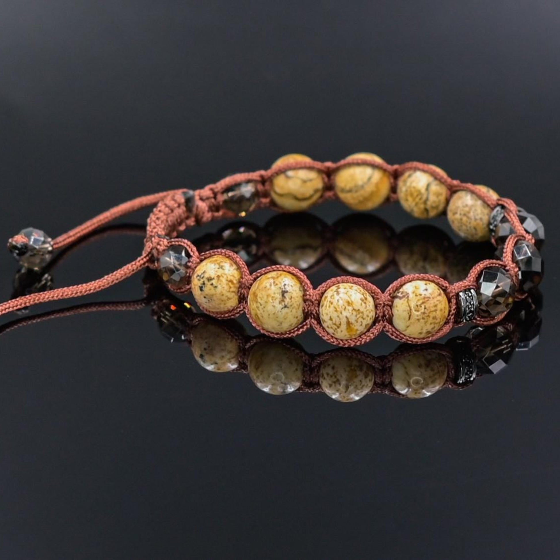 Jasper Smoky Quartz Gemstone Braided Adjustable Bracelet for Men, Jewelry Gift for Him - Shamballa Bracelet - Mantra Bracelet  -  Yoga Bracelet -  Birthstone Bracelet - Gemstone Bracelet Men - Chakra Bracelet - Macrame Bracelet - Healing Bracelet - Gift for Father - Gift For Men - Valinde
