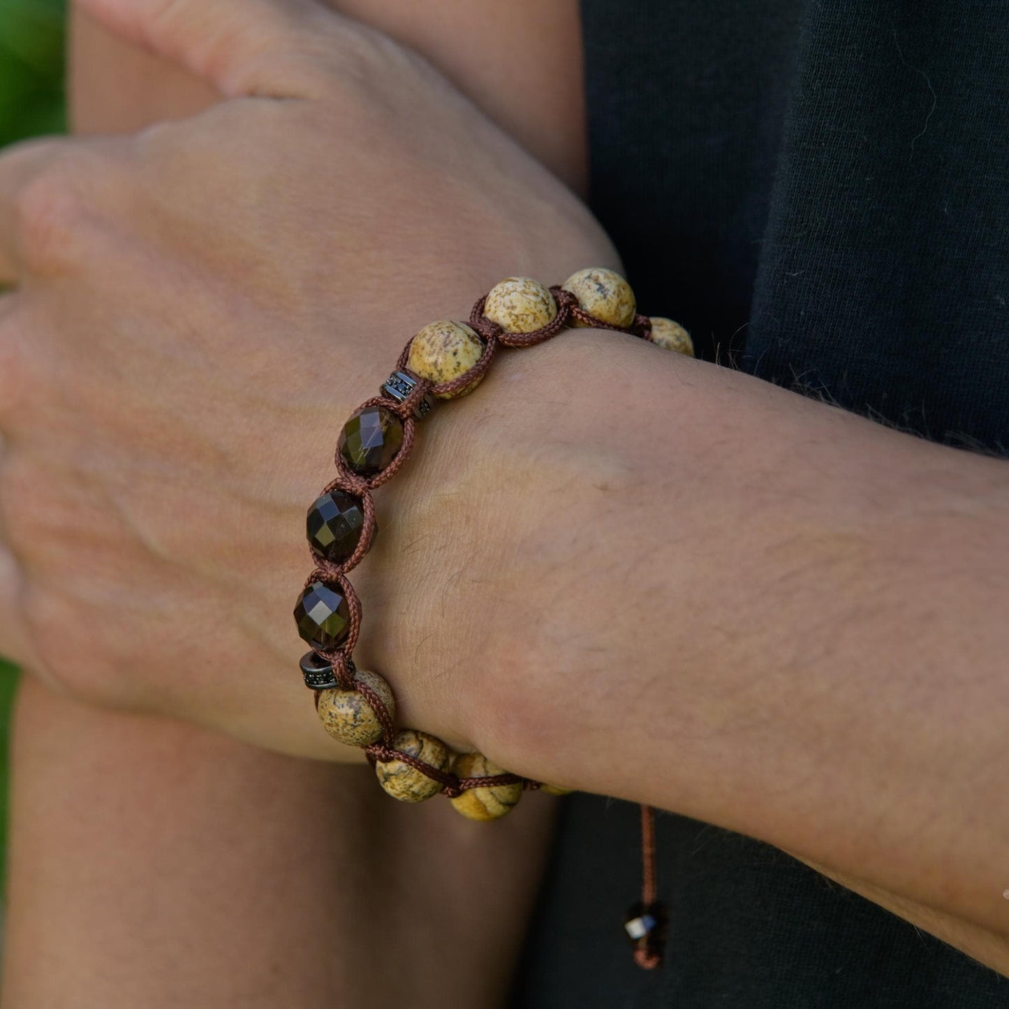 Jasper Smoky Quartz Gemstone Braided Adjustable Bracelet for Men, Jewelry Gift for Him - Shamballa Bracelet - Mantra Bracelet  -  Yoga Bracelet -  Birthstone Bracelet - Gemstone Bracelet Men - Chakra Bracelet - Macrame Bracelet - Healing Bracelet - Gift for Father - Gift For Men - Valinde
