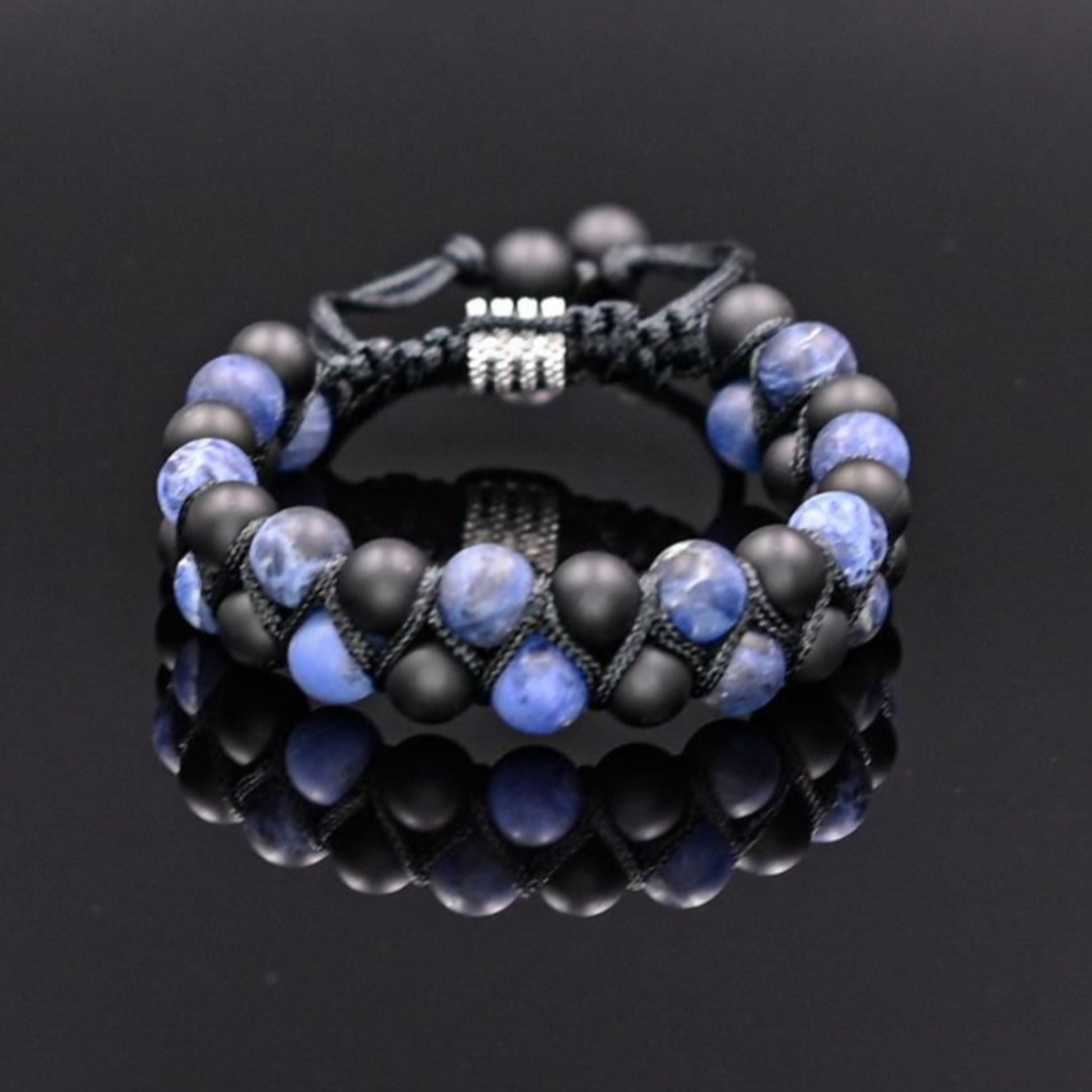 Men's Sodalite Double Row Bracelet Black Onyx Macrame Bracelet Adjustable Stone Bracelet Gift for Men Crystal Bracelet Gemstone Bracelet  - Shamballa Bracelet - Birthstone Bracelet - Gemstone Bracelet Men - Chakra Bracelet - Macrame Bracelet - Healing Bracelet - Valinde