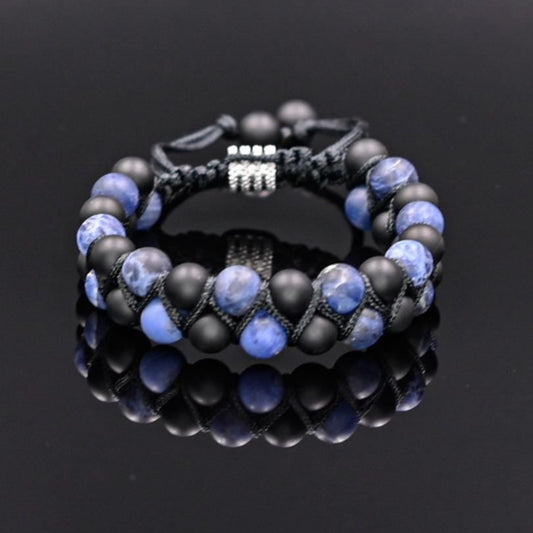 Men's Sodalite Double Row Bracelet Black Onyx Macrame Bracelet Adjustable Stone Bracelet Gift for Men Crystal Bracelet Gemstone Bracelet  - Shamballa Bracelet - Birthstone Bracelet - Gemstone Bracelet Men - Chakra Bracelet - Macrame Bracelet - Healing Bracelet - Valinde