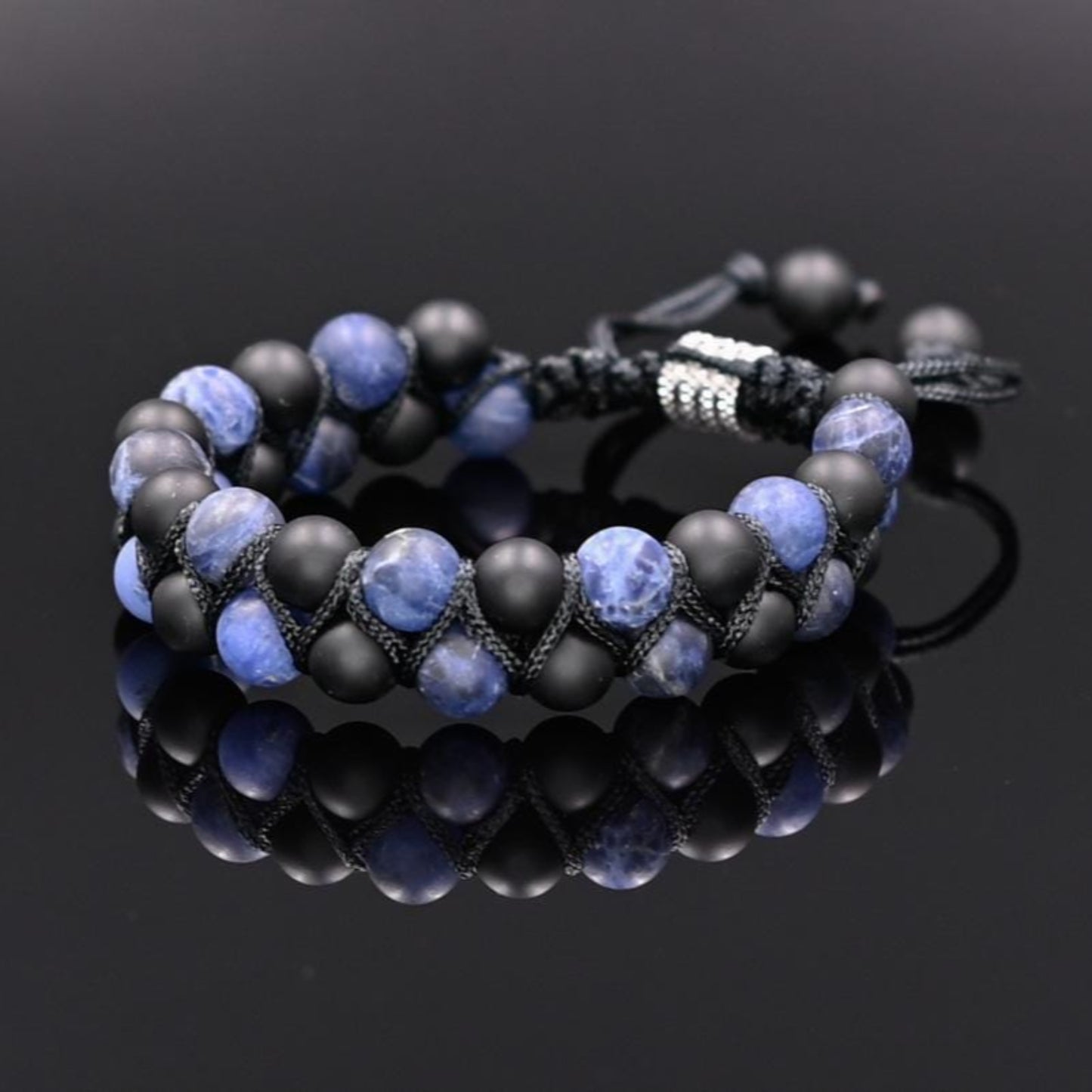 Men's Sodalite Double Row Bracelet Black Onyx Macrame Bracelet Adjustable Stone Bracelet Gift for Men Crystal Bracelet Gemstone Bracelet  - Shamballa Bracelet - Birthstone Bracelet - Gemstone Bracelet Men - Chakra Bracelet - Macrame Bracelet - Healing Bracelet - Valinde