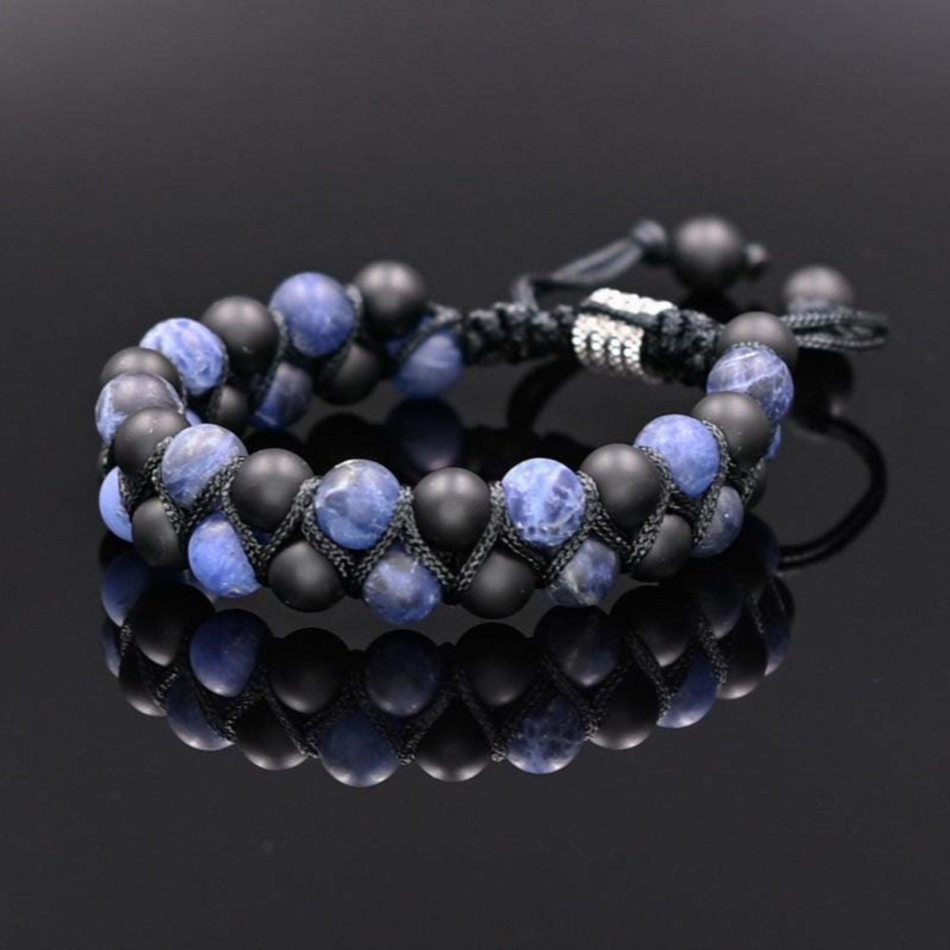 Men's Sodalite Double Row Bracelet Black Onyx Macrame Bracelet Adjustable Stone Bracelet Gift for Men Crystal Bracelet Gemstone Bracelet  - Shamballa Bracelet - Birthstone Bracelet - Gemstone Bracelet Men - Chakra Bracelet - Macrame Bracelet - Healing Bracelet - Valinde