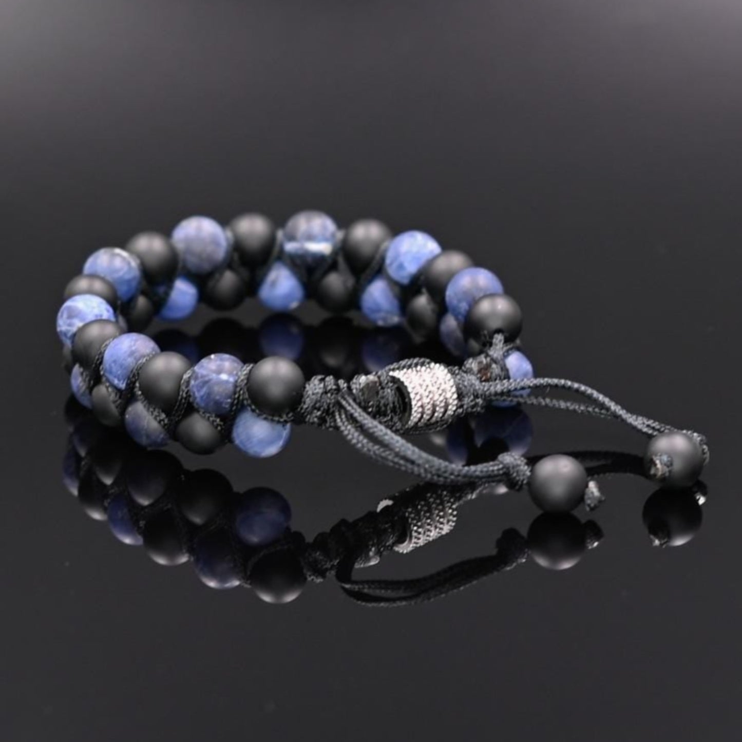 Men's Sodalite Double Row Bracelet Black Onyx Macrame Bracelet Adjustable Stone Bracelet Gift for Men Crystal Bracelet Gemstone Bracelet  - Shamballa Bracelet - Birthstone Bracelet - Gemstone Bracelet Men - Chakra Bracelet - Macrame Bracelet - Healing Bracelet - Valinde
