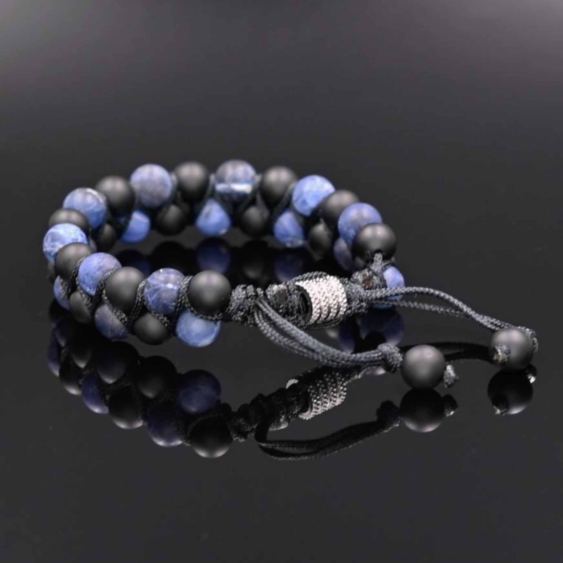 Men's Sodalite Double Row Bracelet Black Onyx Macrame Bracelet Adjustable Stone Bracelet Gift for Men Crystal Bracelet Gemstone Bracelet  - Shamballa Bracelet - Birthstone Bracelet - Gemstone Bracelet Men - Chakra Bracelet - Macrame Bracelet - Healing Bracelet - Valinde
