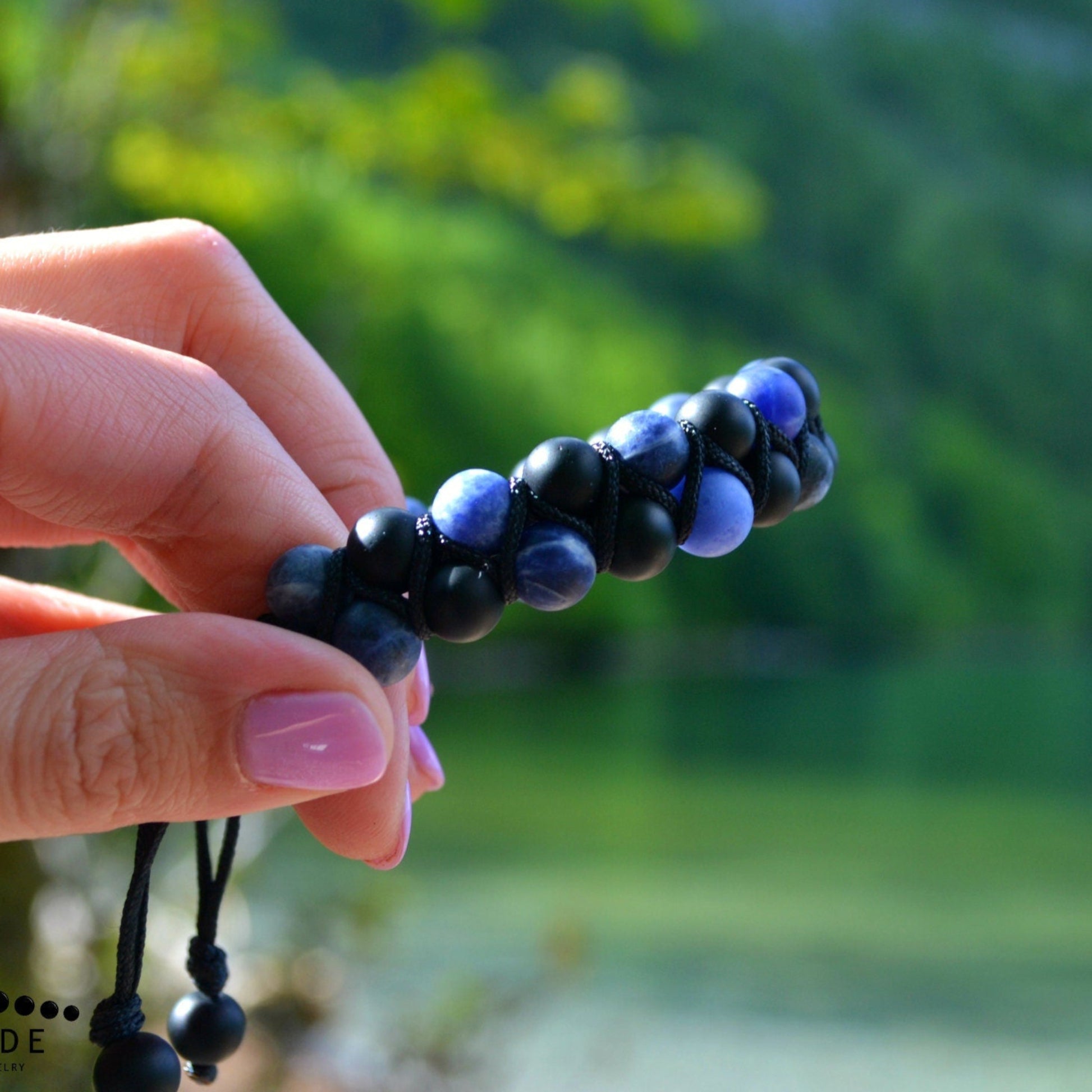 Men's Sodalite Double Row Bracelet Black Onyx Macrame Bracelet Adjustable Stone Bracelet Gift for Men Crystal Bracelet Gemstone Bracelet  - Shamballa Bracelet - Birthstone Bracelet - Gemstone Bracelet Men - Chakra Bracelet - Macrame Bracelet - Healing Bracelet - Valinde
