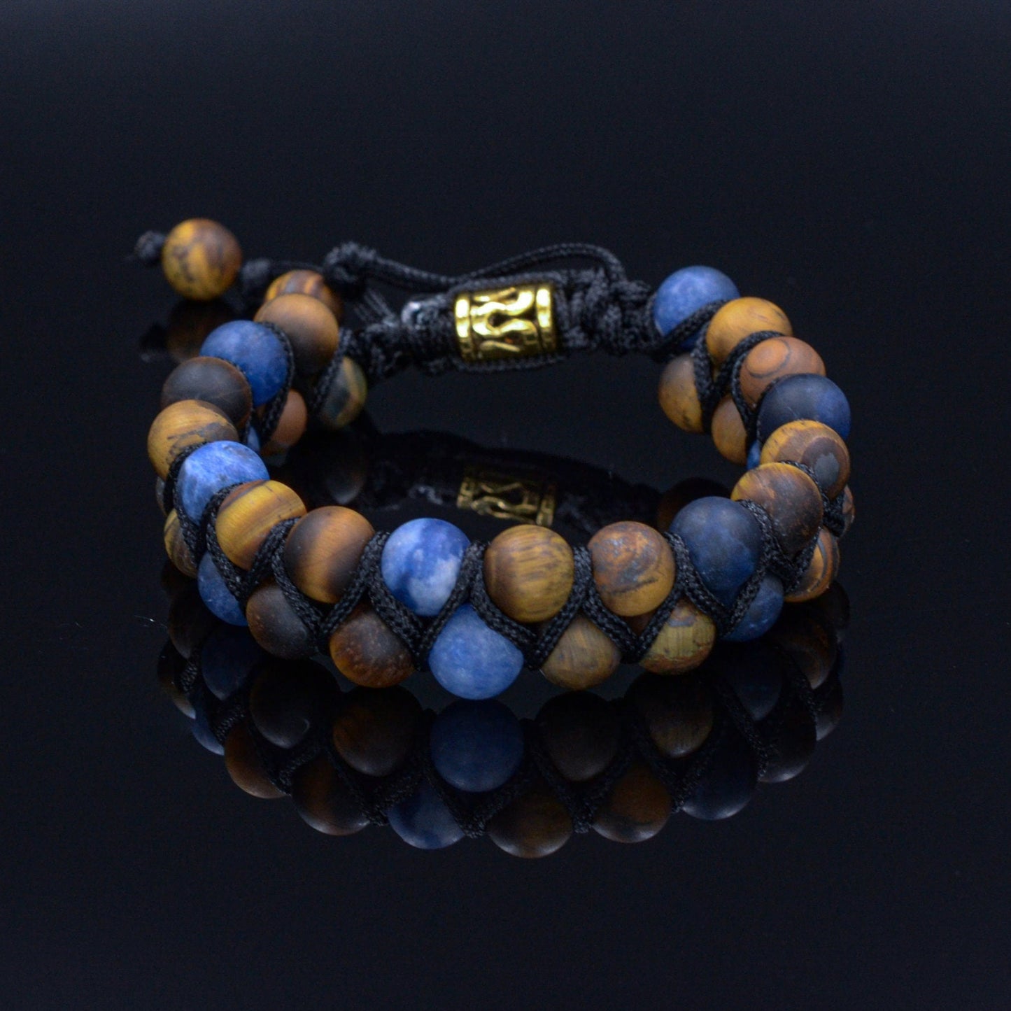 Matte Tiger's Eye Sodalite Bracelet Men's Double Bracelet Macrame Bead Bracelet Christmas Gift Gemstone Bracelet Men's Gift Adjustable - Shamballa Bracelet - Mantra Bracelet  -  Yoga Bracelet -  Birthstone Bracelet - Gemstone Bracelet Men - Chakra Bracelet - Macrame Bracelet - Healing Bracelet - Gift for Father - Gift For Men - Valinde
