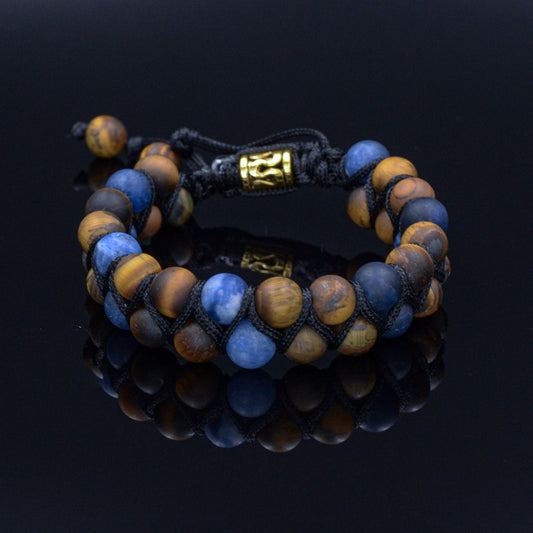 Matte Tiger's Eye Sodalite Bracelet Men's Double Bracelet Macrame Bead Bracelet Christmas Gift Gemstone Bracelet Men's Gift Adjustable - Shamballa Bracelet - Mantra Bracelet  -  Yoga Bracelet -  Birthstone Bracelet - Gemstone Bracelet Men - Chakra Bracelet - Macrame Bracelet - Healing Bracelet - Gift for Father - Gift For Men - Valinde
