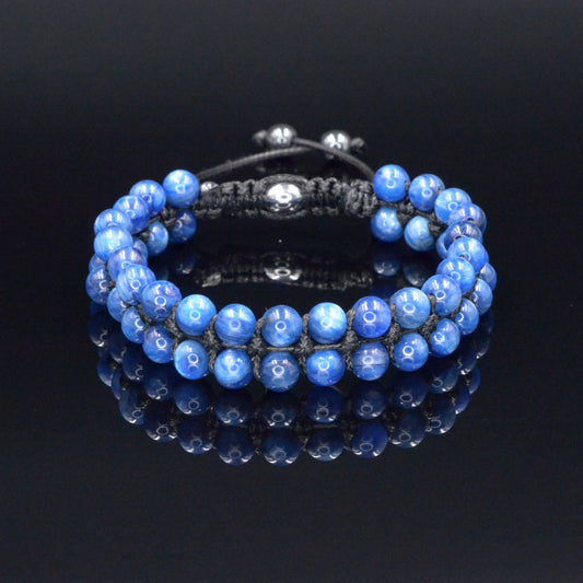 Genuine Kyanite Bracelet - Men's Double Row Crystal Beaded Bracelet - Gift for Men - Blue Kyanite Braided Bracelet - Birthday Gift  - Shamballa Bracelet - Birthstone Bracelet - Gemstone Bracelet Men - Chakra Bracelet - Macrame Bracelet - Healing Bracelet - Valinde
