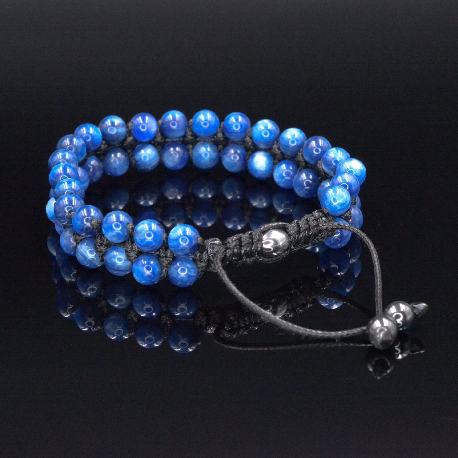 Genuine Kyanite Bracelet - Men's Double Row Crystal Beaded Bracelet - Gift for Men - Blue Kyanite Braided Bracelet - Birthday Gift  - Shamballa Bracelet - Birthstone Bracelet - Gemstone Bracelet Men - Chakra Bracelet - Macrame Bracelet - Healing Bracelet - Valinde
