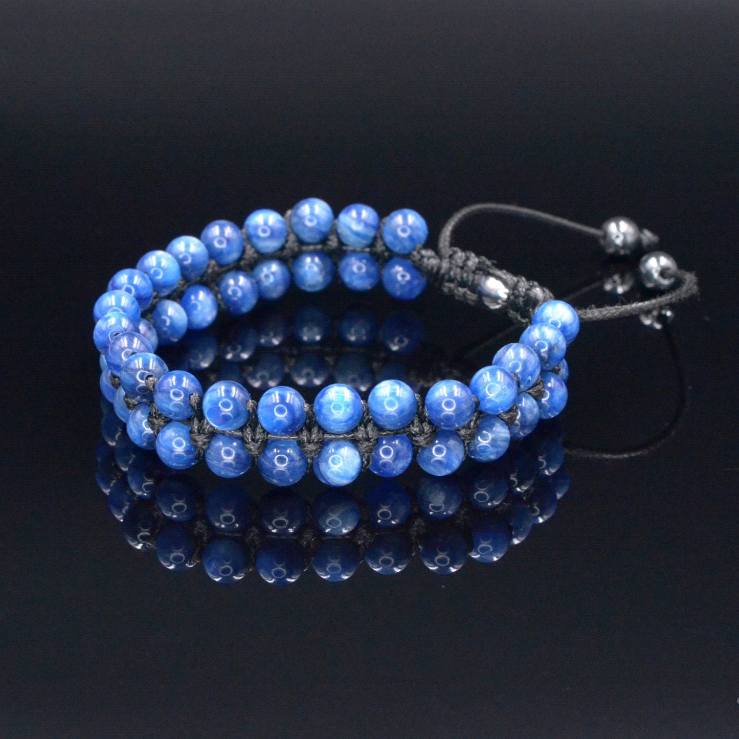 Genuine Kyanite Bracelet - Men's Double Row Crystal Beaded Bracelet - Gift for Men - Blue Kyanite Braided Bracelet - Birthday Gift  - Shamballa Bracelet - Birthstone Bracelet - Gemstone Bracelet Men - Chakra Bracelet - Macrame Bracelet - Healing Bracelet - Valinde
