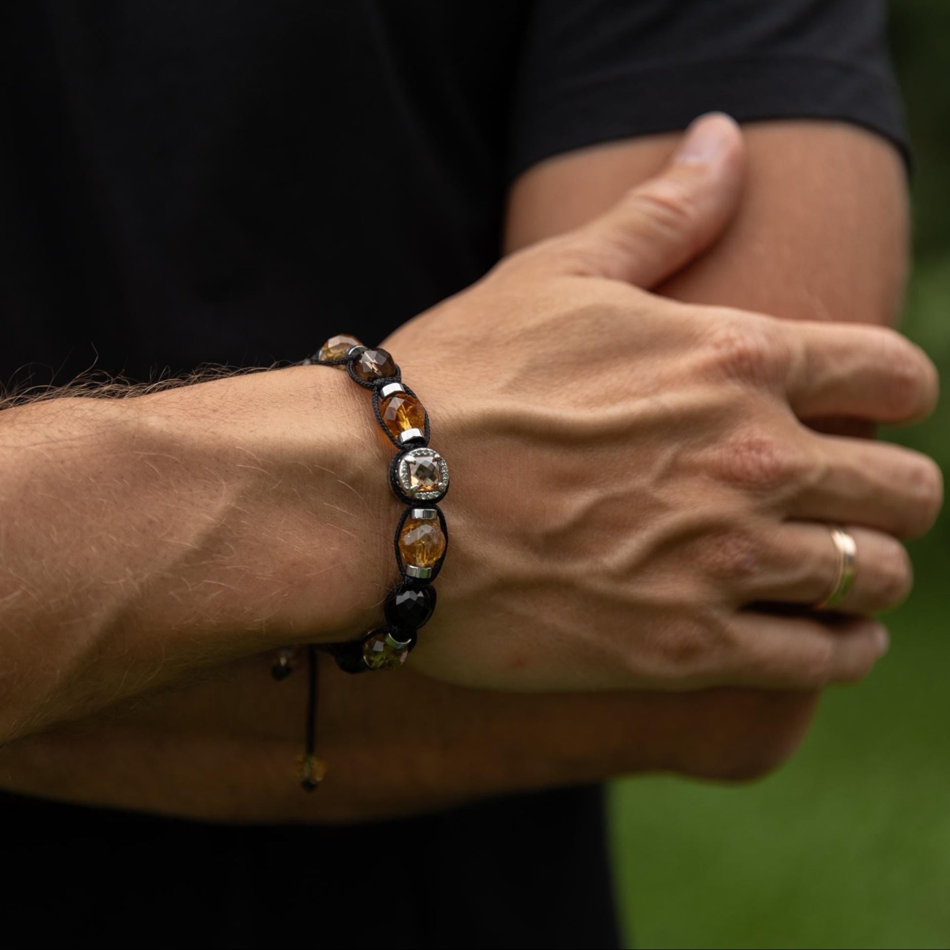 Natural Citrine Bracelet Men, Men's 925 Silver Bead Bracelet, Smoky Quartz Bracelet, Anniversary Gift, Gift for Men, Adjustable Bracelet  - Shamballa Bracelet - Birthstone Bracelet - Gemstone Bracelet Men - Chakra Bracelet