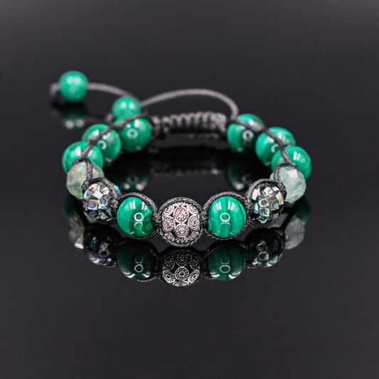 Men's Malachite & Abalone Shell 925 Sterling Silver Bead Gemstone Bracelet, Healing Crystal Jewelry, Gift for Him - Shamballa Bracelet - Mantra Bracelet  -  Yoga Bracelet -  Birthstone Bracelet - Gemstone Bracelet Men - Chakra Bracelet - Macrame Bracelet - Healing Bracelet - Gift for Father - Gift For Men - Valinde
