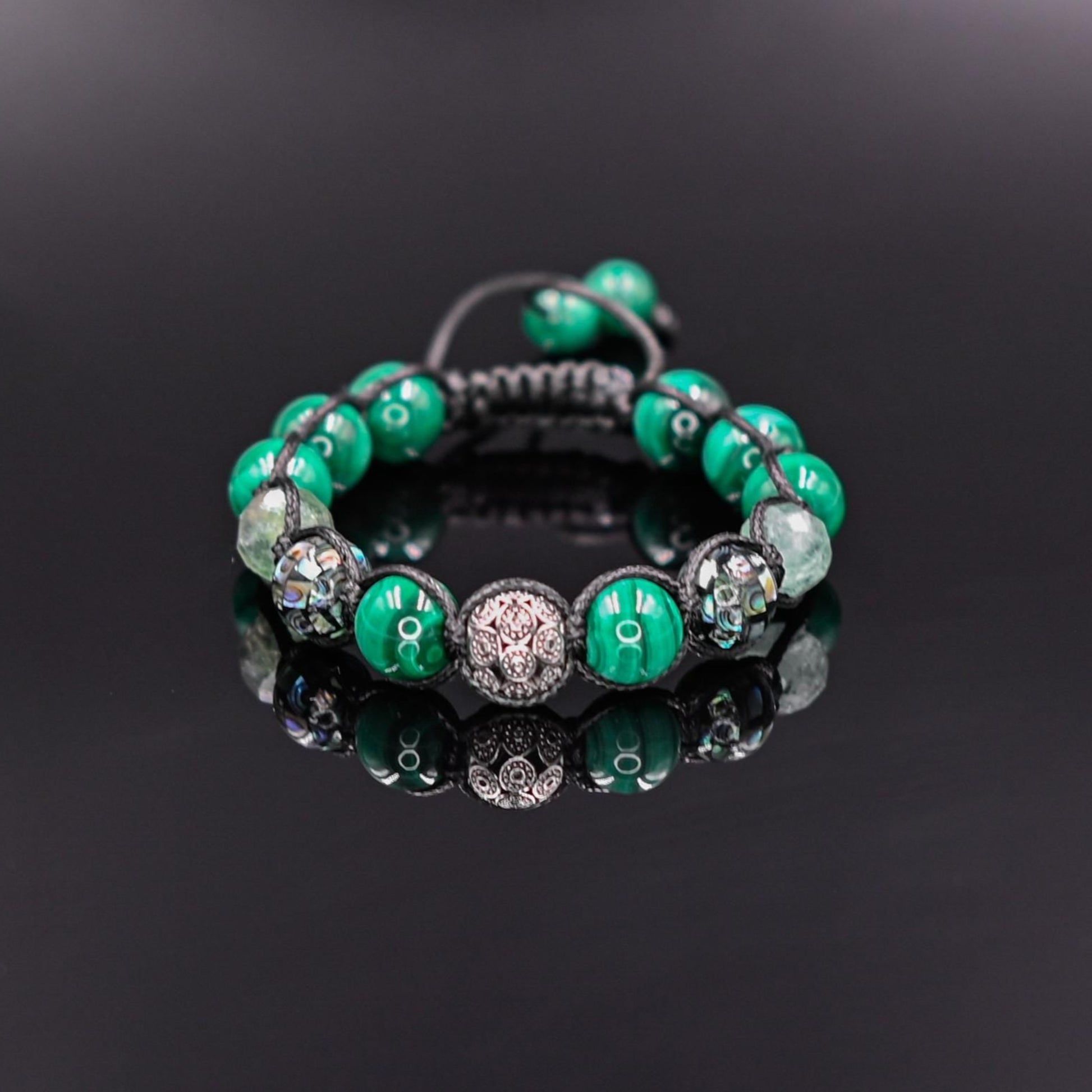 Men's Malachite & Abalone Shell 925 Sterling Silver Bead Gemstone Bracelet, Healing Crystal Jewelry, Gift for Him - Shamballa Bracelet - Mantra Bracelet  -  Yoga Bracelet -  Birthstone Bracelet - Gemstone Bracelet Men - Chakra Bracelet - Macrame Bracelet - Healing Bracelet - Gift for Father - Gift For Men - Valinde
