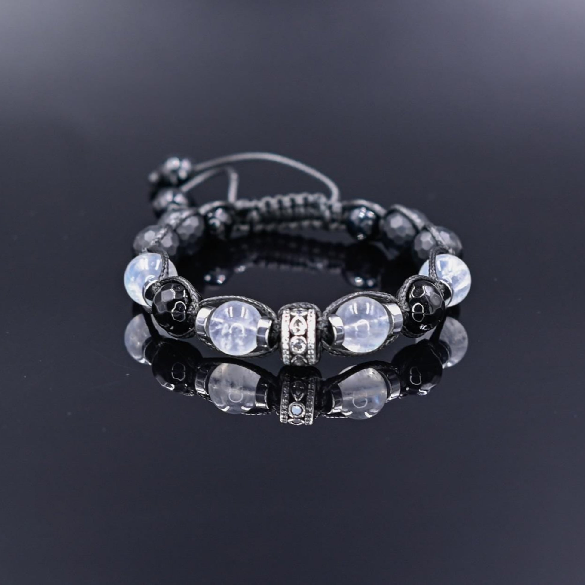 Natural Moonstone Bracelet for Men - Men's 925 Silver Bead Bracelet - Gift for Men - Onyx Bracelet - Adjustable Macrame Bracelet - - Healing Bracelet  - Birthstone Bracelet - Gemstone Bracelet Men - Chakra Bracelets
