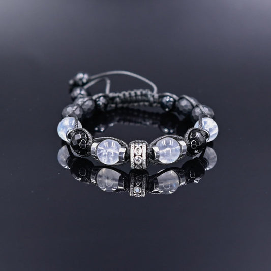 Natural Moonstone Bracelet for Men - Men's 925 Silver Bead Bracelet - Gift for Men - Onyx Bracelet - Adjustable Macrame Bracelet - - Healing Bracelet  - Birthstone Bracelet - Gemstone Bracelet Men - Chakra Bracelets