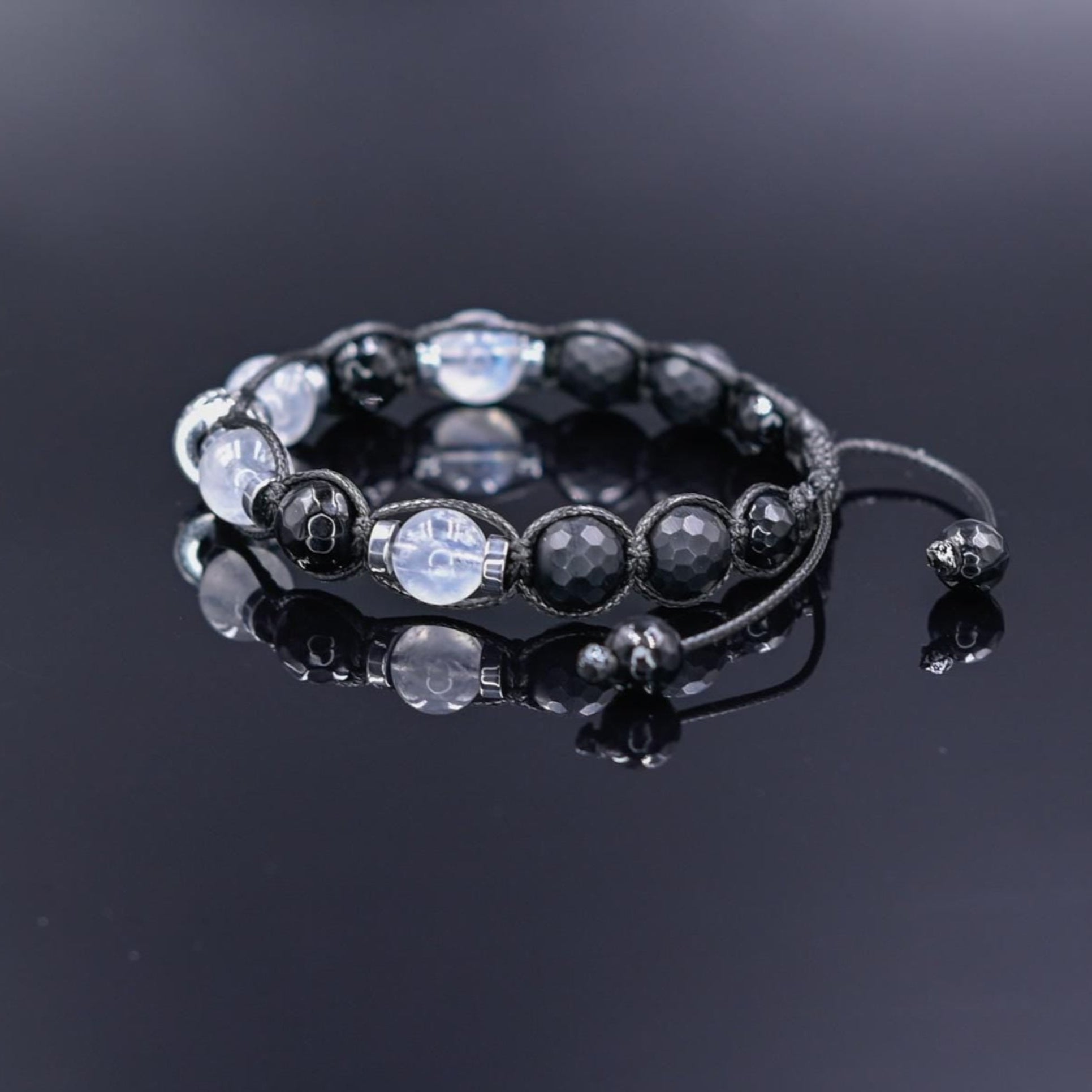 Natural Moonstone Bracelet for Men - Men's 925 Silver Bead Bracelet - Gift for Men - Onyx Bracelet - Adjustable Macrame Bracelet - - Healing Bracelet  - Birthstone Bracelet - Gemstone Bracelet Men - Chakra Bracelet
