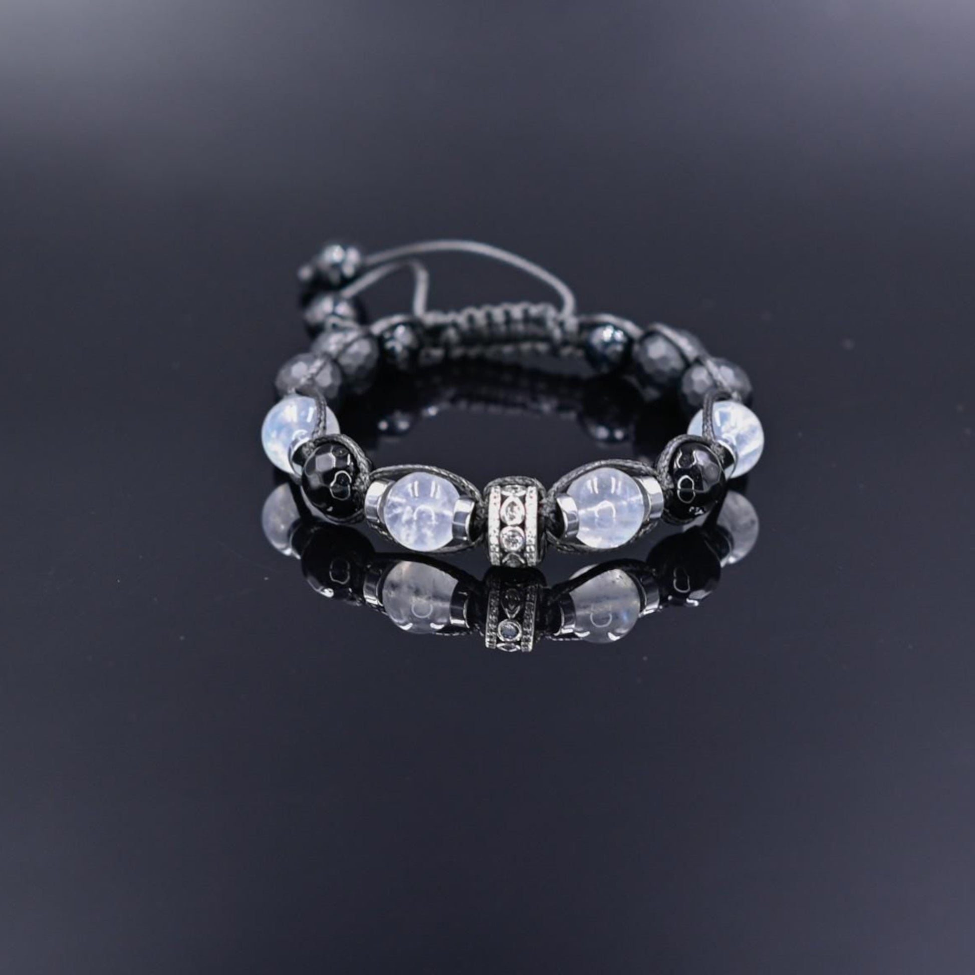 Natural Moonstone Bracelet for Men - Men's 925 Silver Bead Bracelet - Gift for Men - Onyx Bracelet - Adjustable Macrame Bracelet - - Healing Bracelet  - Birthstone Bracelet - Gemstone Bracelet Men - Chakra Bracelet