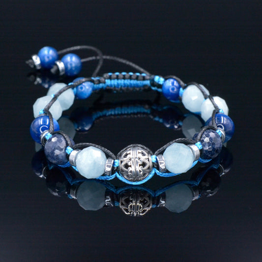 Sapphire Bracelet Men - Men's Kyanite Aquamarine Gemstone Bracelet - 925 Silver Bead Bracelet - Gift foe Men - Adjustable Crystal Bracelet - - Macrame Beaded Bracelet - Birthstone Bracelet - Gemstone Bracelet Men - Chakra Bracelet