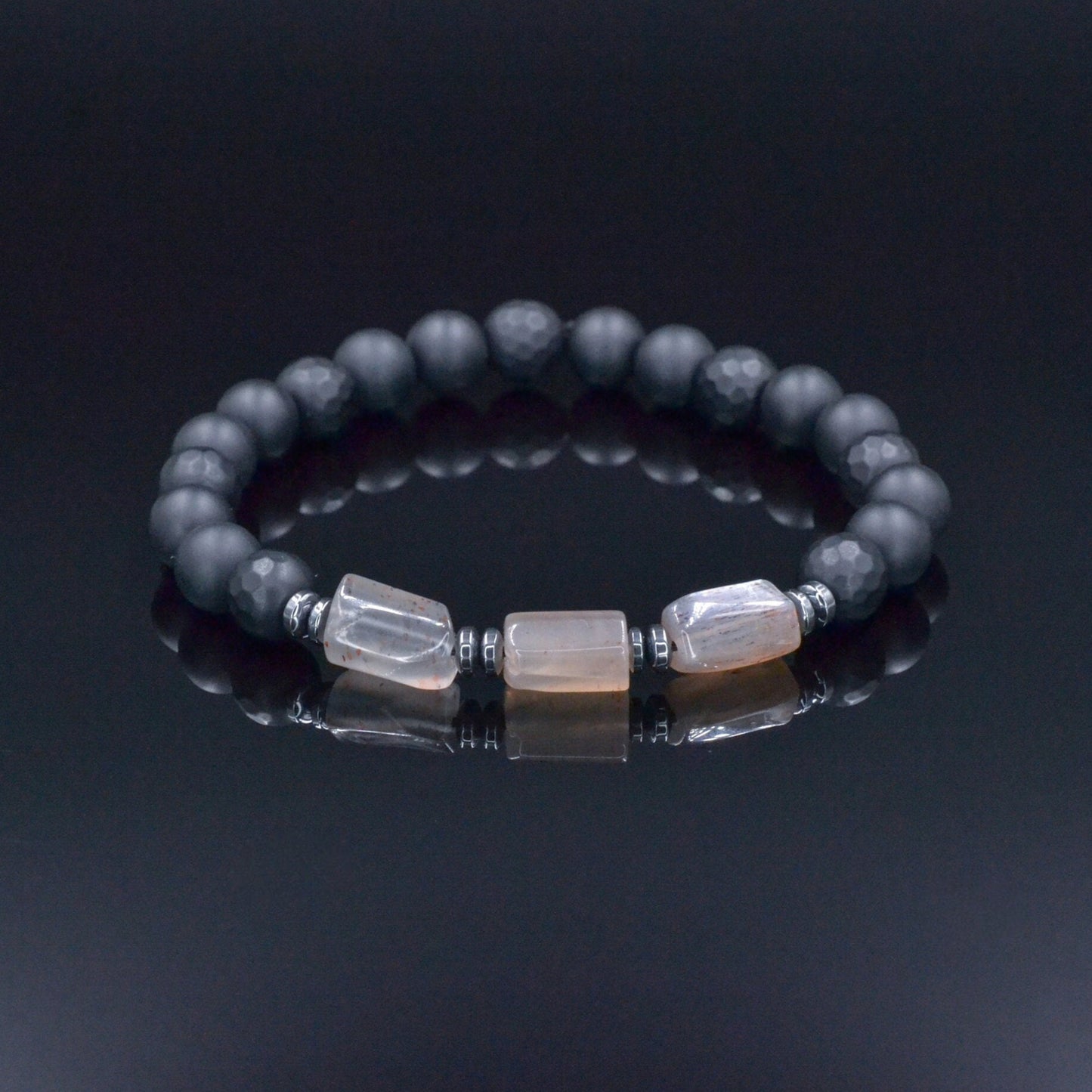 Black Onyx Stretch Bracelet, Men's Sunstone Hematite Beaded Summer Bracelet, Gift for Men, Elastic Crystal Bracelet, Men Gemstone Bracelet - Shamballa Bracelet - Birthstone Bracelet - Gemstone Bracelet Men - Chakra Bracelet - Macrame Bracelet - Healing Bracelet - Valinde