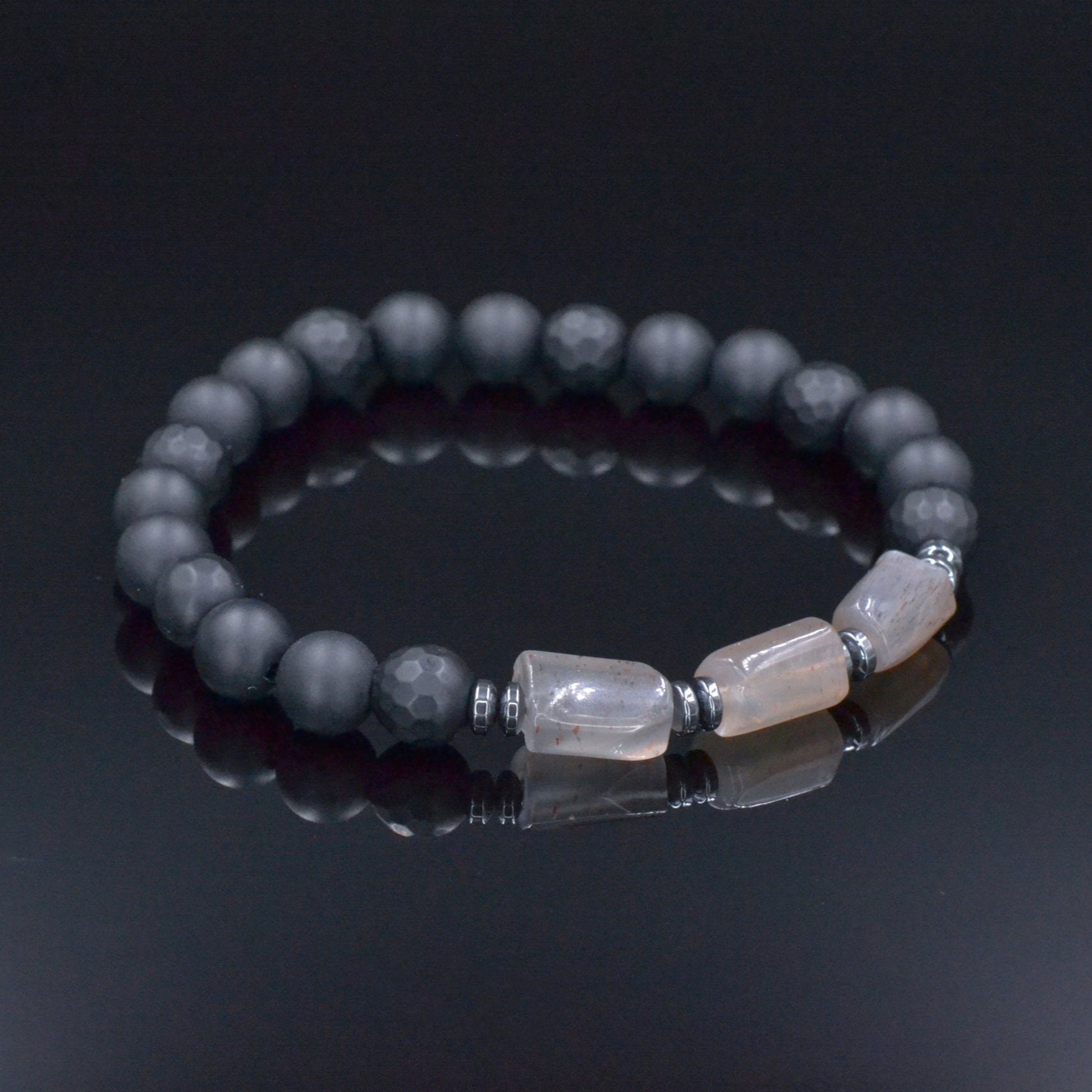 Black Onyx Stretch Bracelet, Men's Sunstone Hematite Beaded Summer Bracelet, Gift for Men, Elastic Crystal Bracelet, Men Gemstone Bracelet - Shamballa Bracelet - Birthstone Bracelet - Gemstone Bracelet Men - Chakra Bracelet - Macrame Bracelet - Healing Bracelet - Valinde