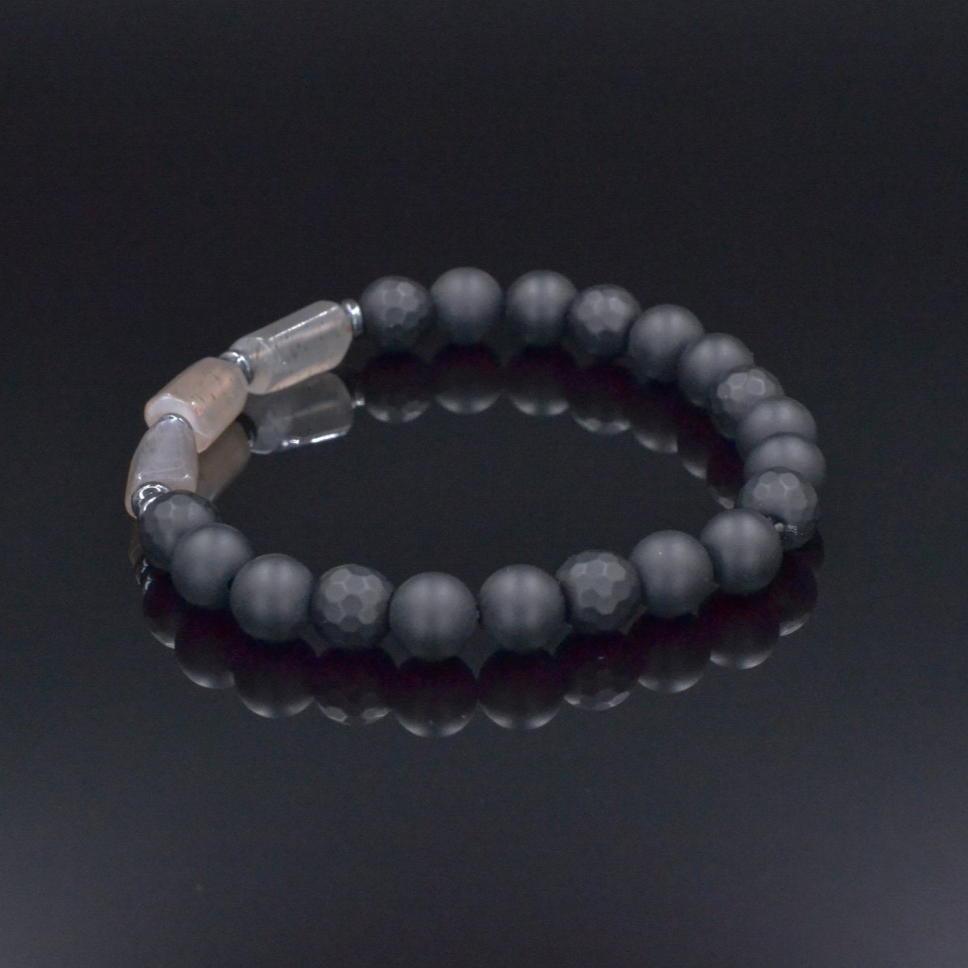 Black Onyx Stretch Bracelet, Men's Sunstone Hematite Beaded Summer Bracelet, Gift for Men, Elastic Crystal Bracelet, Men Gemstone Bracelet - Shamballa Bracelet - Birthstone Bracelet - Gemstone Bracelet Men - Chakra Bracelet - Macrame Bracelet - Healing Bracelet - Valinde
