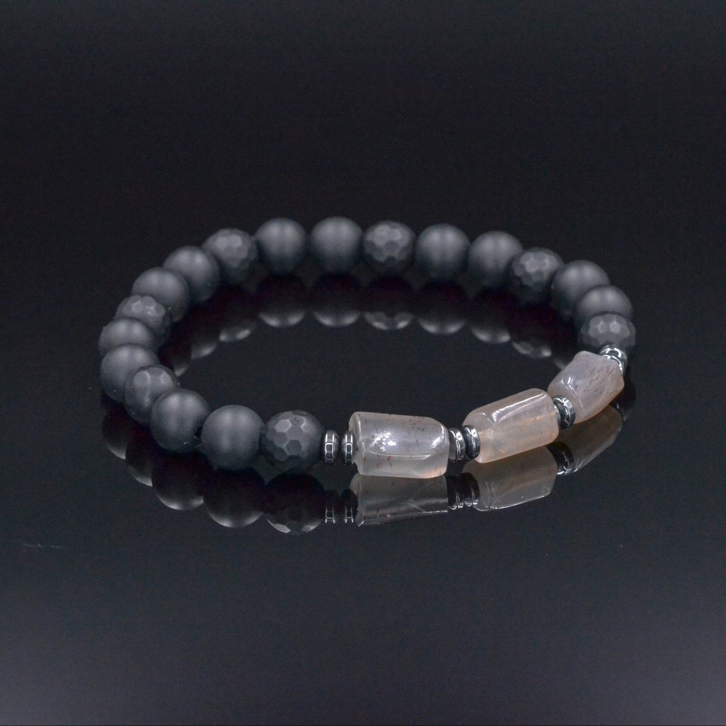 Black Onyx Stretch Bracelet, Men's Sunstone Hematite Beaded Summer Bracelet, Gift for Men, Elastic Crystal Bracelet, Men Gemstone Bracelet - Shamballa Bracelet - Birthstone Bracelet - Gemstone Bracelet Men - Chakra Bracelet - Macrame Bracelet - Healing Bracelet - Valinde
