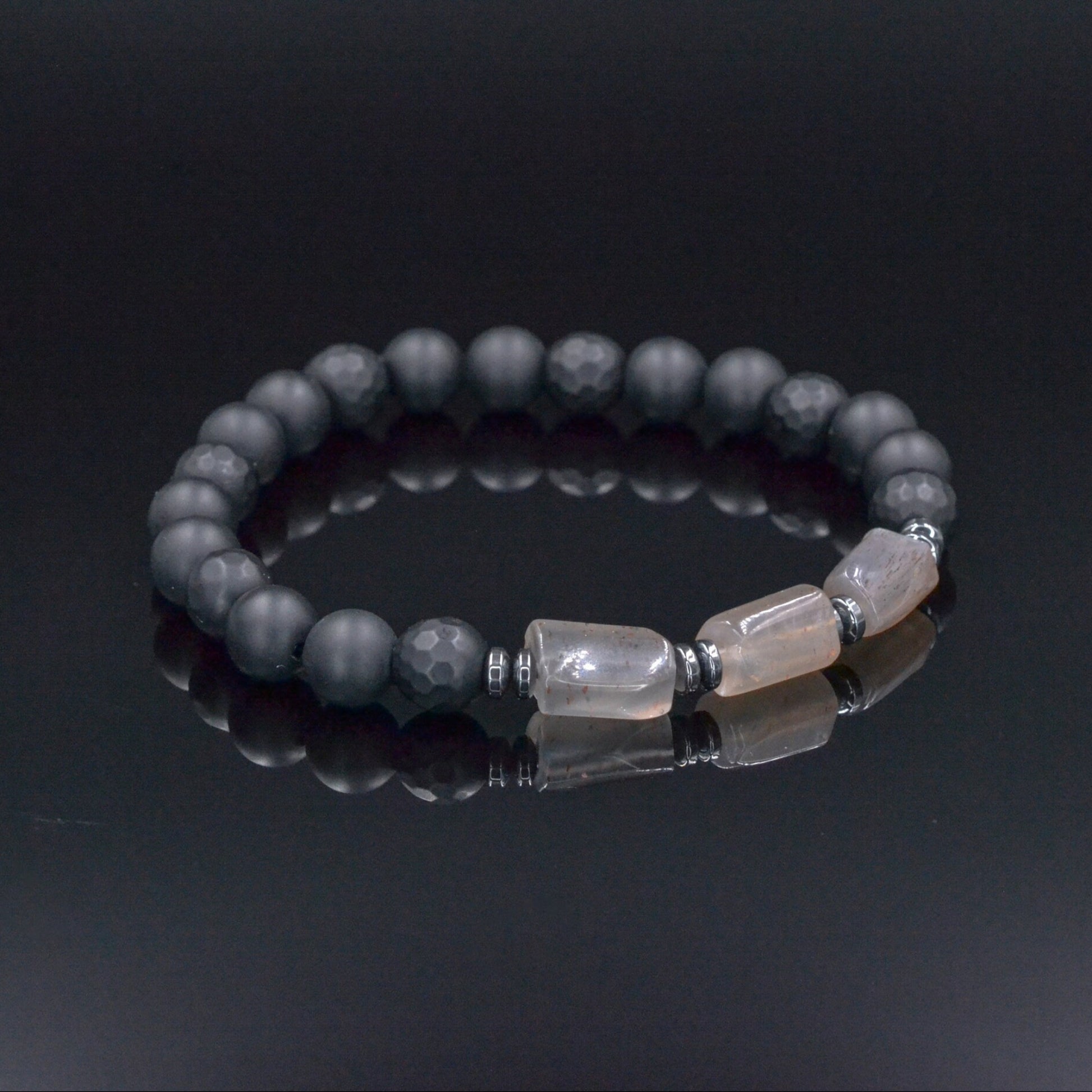 Black Onyx Stretch Bracelet, Men's Sunstone Hematite Beaded Summer Bracelet, Gift for Men, Elastic Crystal Bracelet, Men Gemstone Bracelet - Shamballa Bracelet - Birthstone Bracelet - Gemstone Bracelet Men - Chakra Bracelet - Macrame Bracelet - Healing Bracelet - Valinde
