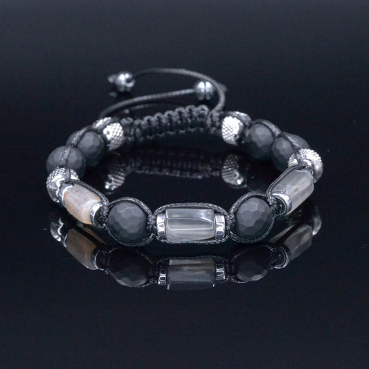Men's Black Onyx Braided Bracelet, Sunstone Hematite Steel Adjustable Bracelet, Gift for Men, Father's Day Gift, Crystal Amulet Bracelet- Shamballa Bracelet - Birthstone Bracelet - Gemstone Bracelet Men - Chakra Bracelet - Macrame Bracelet - Healing Bracelet - Valinde
