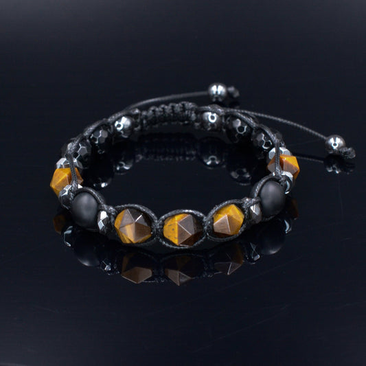 Tiger's Eye Bracelet Men - Black Onyx & Agate Crystal Bracelet - Macrame Bracelet - Gift for Men - Men's Adjustable Beaded Bracelet - Shamballa Bracelet - Birthstone Bracelet - Gemstone Bracelet Men - Chakra Bracelet - Macrame Bracelet - Healing Bracelet - Valinde
