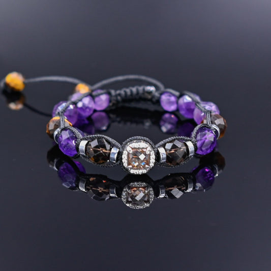 Men's Amethyst & Smoky Quartz Crystal Bracelet, Tiger's Eye 925 Silver Bead Bracelet, Adjustable Gemstone Birthstone Bracelet,Gift for Him- Shamballa Bracelet - Mantra Bracelet  -  Yoga Bracelet -  Birthstone Bracelet - Gemstone Bracelet Men - Chakra Bracelet - Macrame Bracelet - Healing Bracelet - Gift for Father - Gift For Men - Valinde
