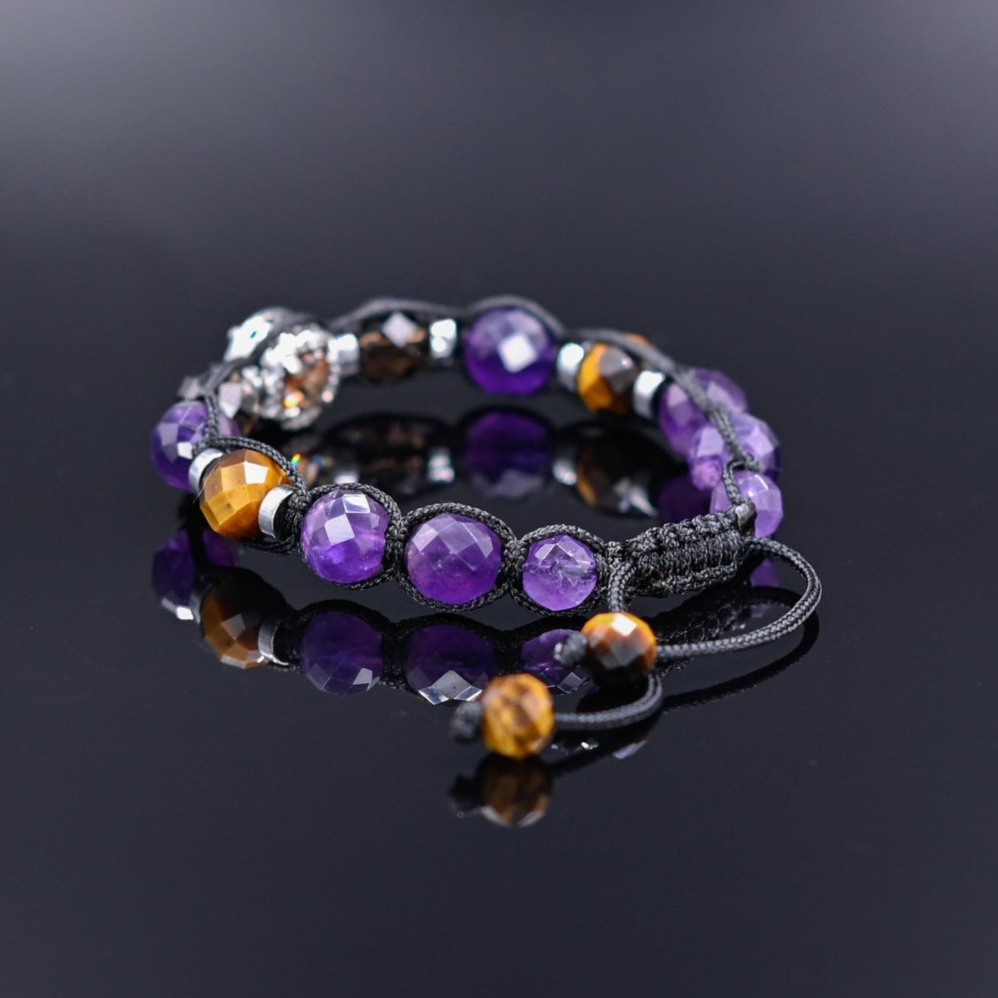 Men's Amethyst & Smoky Quartz Crystal Bracelet, Tiger's Eye 925 Silver Bead Bracelet, Adjustable Gemstone Birthstone Bracelet,Gift for Him- Shamballa Bracelet - Mantra Bracelet  -  Yoga Bracelet -  Birthstone Bracelet - Gemstone Bracelet Men - Chakra Bracelet - Macrame Bracelet - Healing Bracelet - Gift for Father - Gift For Men - Valinde

