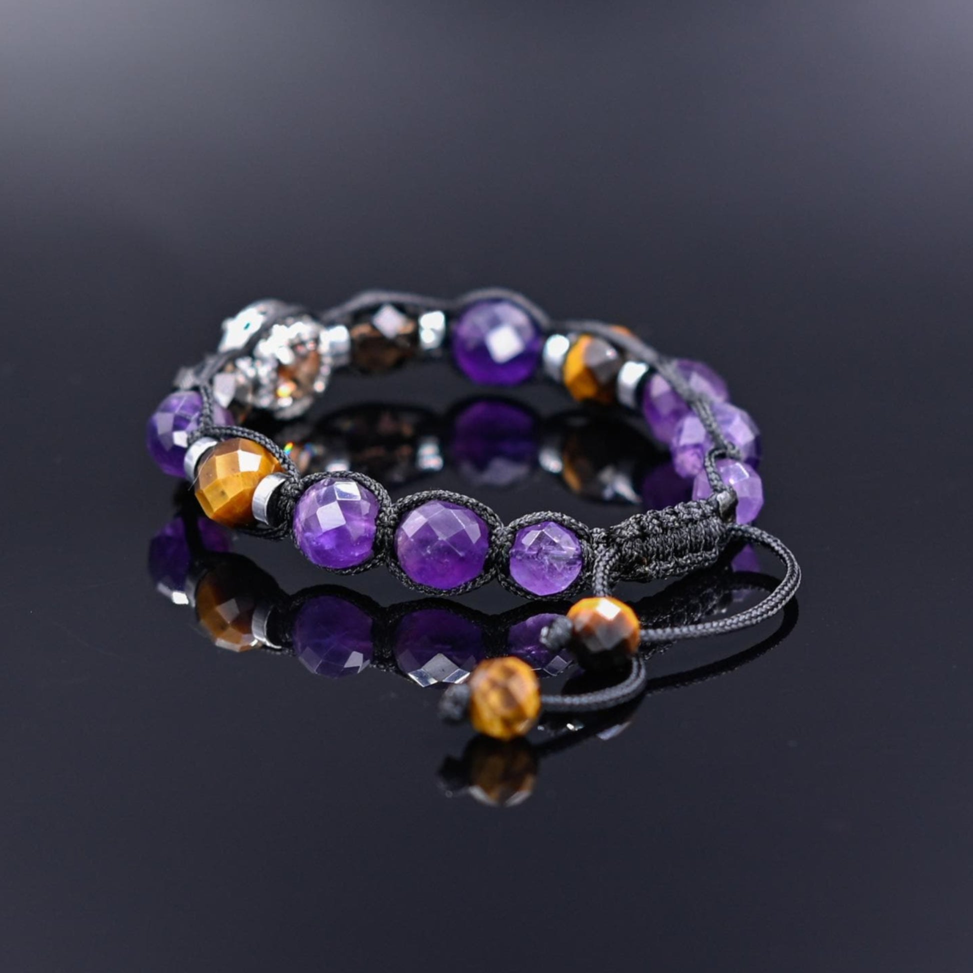 Men's Amethyst & Smoky Quartz Crystal Bracelet, Tiger's Eye 925 Silver Bead Bracelet, Adjustable Gemstone Birthstone Bracelet,Gift for Him- Shamballa Bracelet - Mantra Bracelet  -  Yoga Bracelet -  Birthstone Bracelet - Gemstone Bracelet Men - Chakra Bracelet - Macrame Bracelet - Healing Bracelet - Gift for Father - Gift For Men - Valinde
