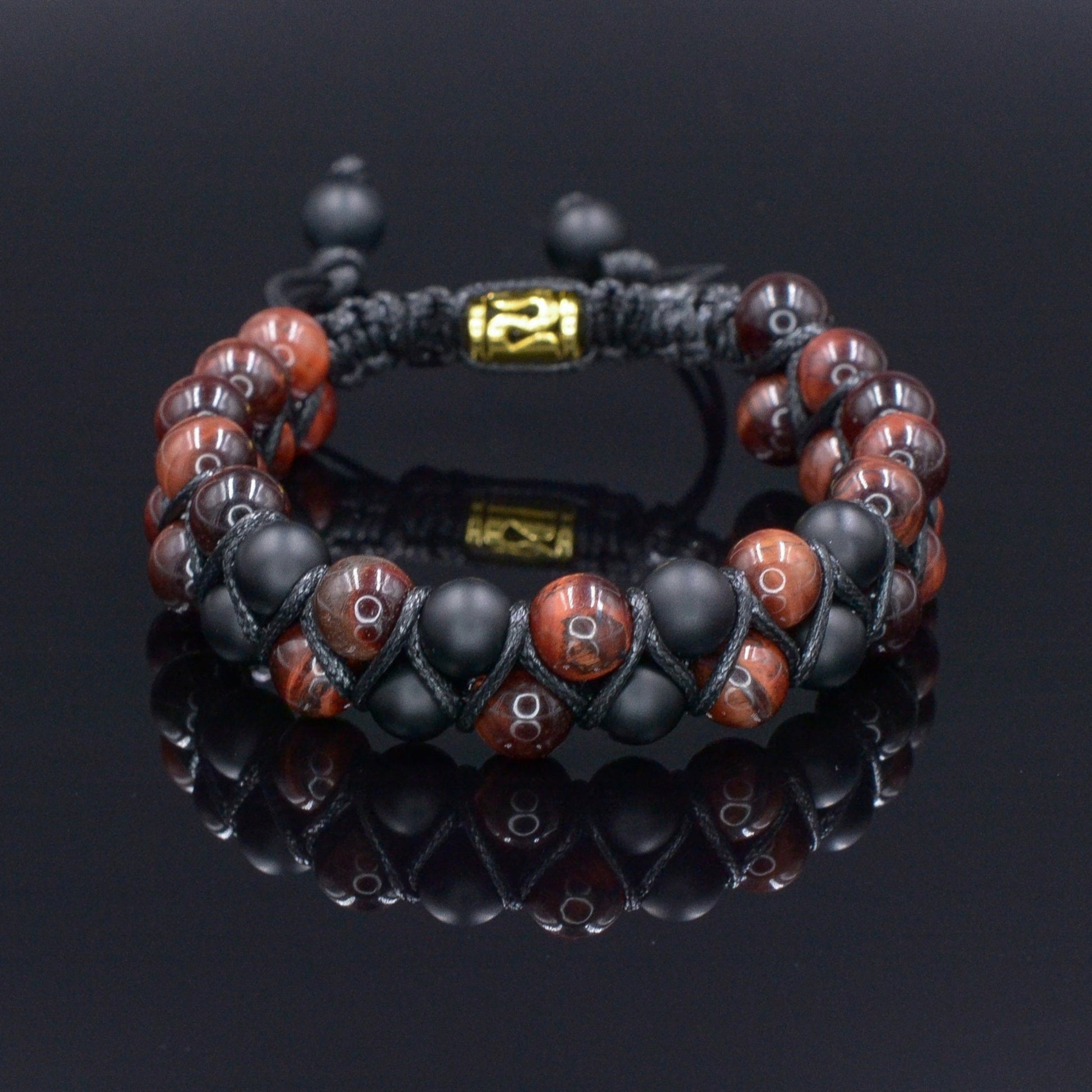 Red Tiger's Eye Bracelet Men's Double Row Bracelet Macrame Bracelet Onyx Bracelet Adjustable Bracelet Tiger Eye Beaded Bracelet Gift for Men  - Shamballa Bracelet - Birthstone Bracelet - Gemstone Bracelet Men - Chakra Bracelet - Macrame Bracelet - Healing Bracelet - Valinde
