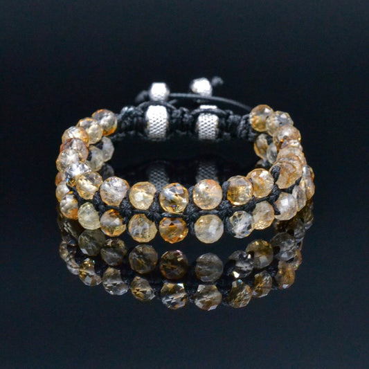 Citrine Double Bracelet, Men's Adjustable Double Row Bracelet, Steel Bead Bracelet, Christmas Gift, Macrame Braided Bracelet,Citrine Jewelry  - Shamballa Bracelet - Birthstone Bracelet - Gemstone Bracelet Men - Chakra Bracelet - Macrame Bracelet - Healing Bracelet - Valinde