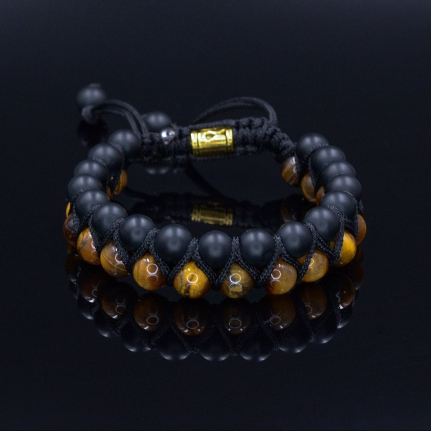 Men's Tiger's Eye Bracelet Double Beaded Bracelet Onyx Bracelet Gemstone Bracelet Gift for Men Adjustable Bracelet Stone Bracelet Macrame  - Shamballa Bracelet - Birthstone Bracelet - Gemstone Bracelet Men - Chakra Bracelet - Macrame Bracelet - Healing Bracelet - Valinde