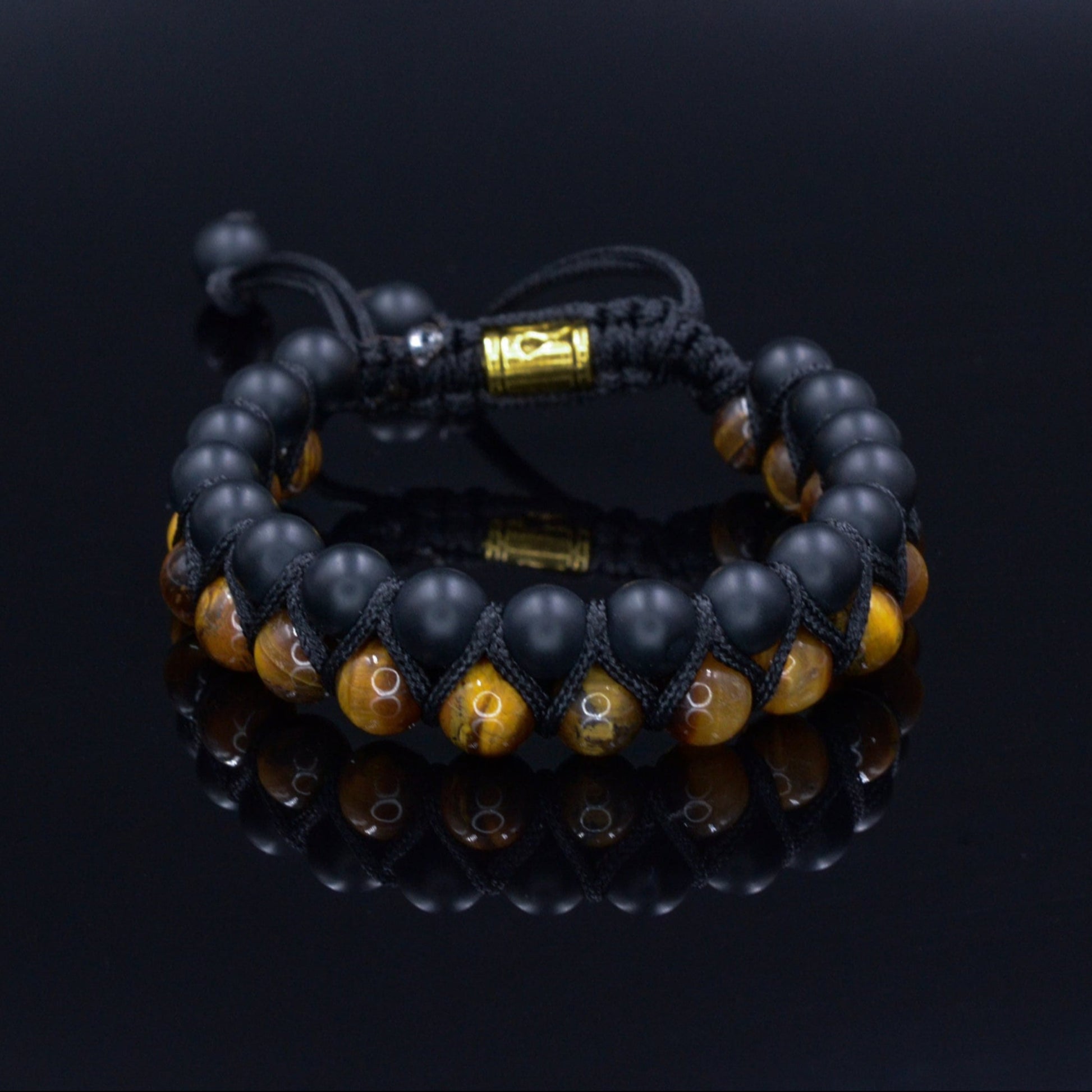 Men's Tiger's Eye Bracelet Double Beaded Bracelet Onyx Bracelet Gemstone Bracelet Gift for Men Adjustable Bracelet Stone Bracelet Macrame  - Shamballa Bracelet - Birthstone Bracelet - Gemstone Bracelet Men - Chakra Bracelet - Macrame Bracelet - Healing Bracelet - Valinde