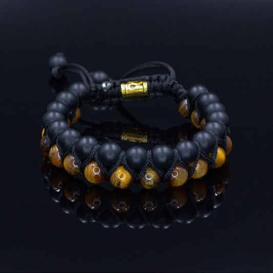 Men's Tiger's Eye Bracelet Double Beaded Bracelet Onyx Bracelet Gemstone Bracelet Gift for Men Adjustable Bracelet Stone Bracelet Macrame  - Shamballa Bracelet - Birthstone Bracelet - Gemstone Bracelet Men - Chakra Bracelet - Macrame Bracelet - Healing Bracelet - Valinde