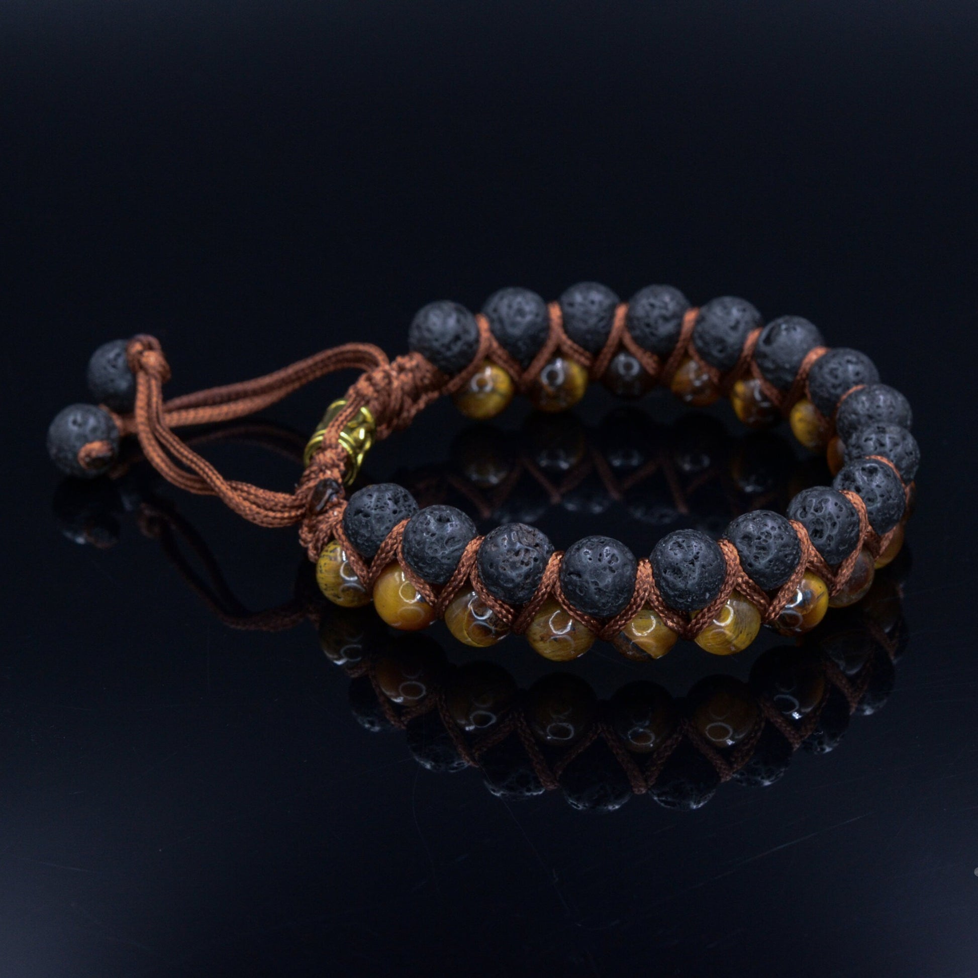 Men's Lava Stone Bracelet - Double Row Bracelet - Tiger's Eye Bracelet -Macrame Bracelet - Adjustable Bracelet - Gift for Men - Tiger Eye Bracelet -- Shamballa Bracelet - Birthstone Bracelet - Gemstone Bracelet Men - Chakra Bracelet - Macrame Bracelet - Healing Bracelet
