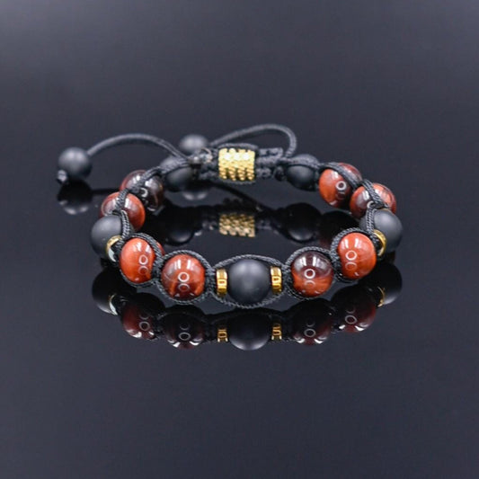Red Tiger's Eye Onyx Gemstone Braided Bracelet, Men's Adjustable Macrame Bracelet, Father's Day Gift, Gift for Him, Gift for Men, Men's Gift  - Shamballa Bracelet - Birthstone Bracelet - Gemstone Bracelet Men - Chakra Bracelet