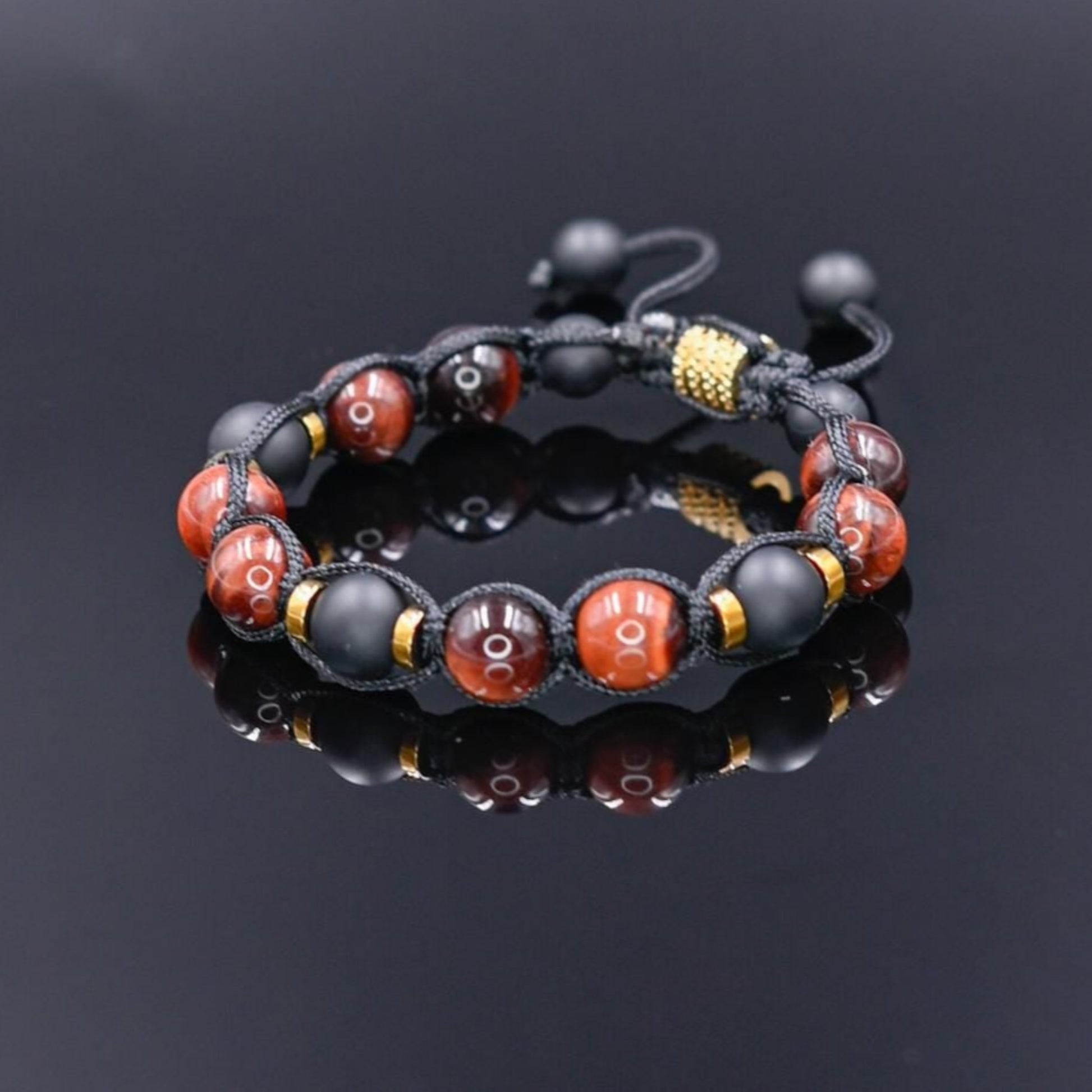 Red Tiger's Eye Onyx Gemstone Braided Bracelet, Men's Adjustable Macrame Bracelet, Father's Day Gift, Gift for Him, Gift for Men, Men's Gift  - Shamballa Bracelet - Birthstone Bracelet - Gemstone Bracelet Men - Chakra Bracelet