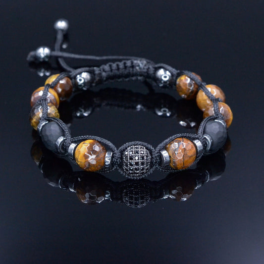 Tiger's Eye Bracelet Men - Men's Black Onyx Adjustable Bracelet - Gift for Men - Tiger Eye Hematite Crystal Braided Bracelet - Gift for Him  - Shamballa Bracelet - Birthstone Bracelet - Gemstone Bracelet Men - Chakra Bracelet - Macrame Bracelet - Healing Bracelet - Valinde