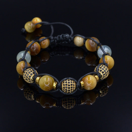 Men's Yellow Tiger's Eye Beaded Bracelet - Cubic Zirconia Bracelet - Crystal Bracelet - Gift for Men - Braided Adjustable Bracelet for Men- Shamballa Bracelet - Birthstone Bracelet - Gemstone Bracelet Men - Chakra Bracelet - Macrame Bracelet - Healing Bracelet - Valinde - Shamballa Bracelet - Birthstone Bracelet - Gemstone Bracelet Men - Chakra Bracelet - Macrame Bracelet - Healing Bracelet - Valinde
