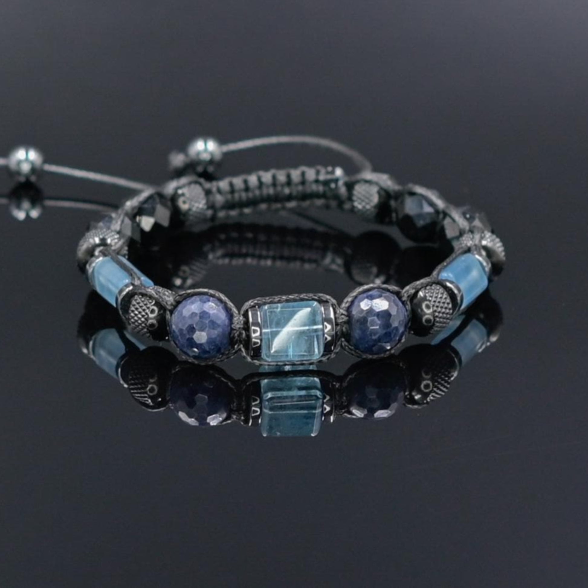 Men's Blue Topaz Sapphire Tourmaline Adjustable Bracelet, Handmade Gemstone Bracelet, Crystal Jewelry Gift for Him- Shamballa Bracelet - Mantra Bracelet  -  Yoga Bracelet -  Birthstone Bracelet - Gemstone Bracelet Men - Chakra Bracelet - Macrame Bracelet - Healing Bracelet - Gift for Father - Gift For Men - Valinde
