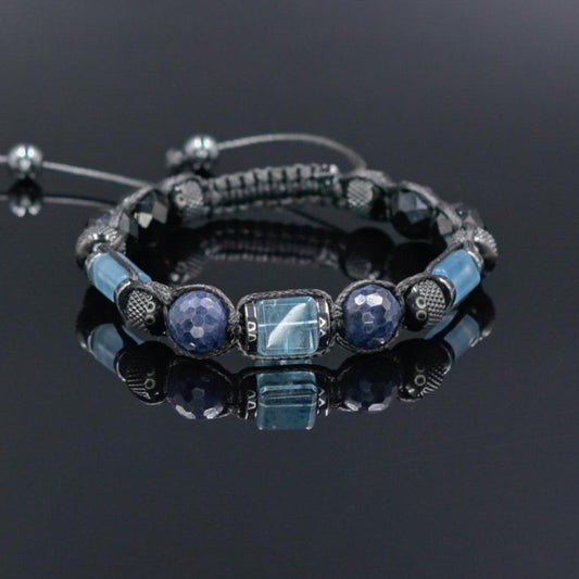 Men's Blue Topaz Sapphire Tourmaline Adjustable Bracelet, Handmade Gemstone Bracelet, Crystal Jewelry Gift for Him- Shamballa Bracelet - Mantra Bracelet  -  Yoga Bracelet -  Birthstone Bracelet - Gemstone Bracelet Men - Chakra Bracelet - Macrame Bracelet - Healing Bracelet - Gift for Father - Gift For Men - Valinde
