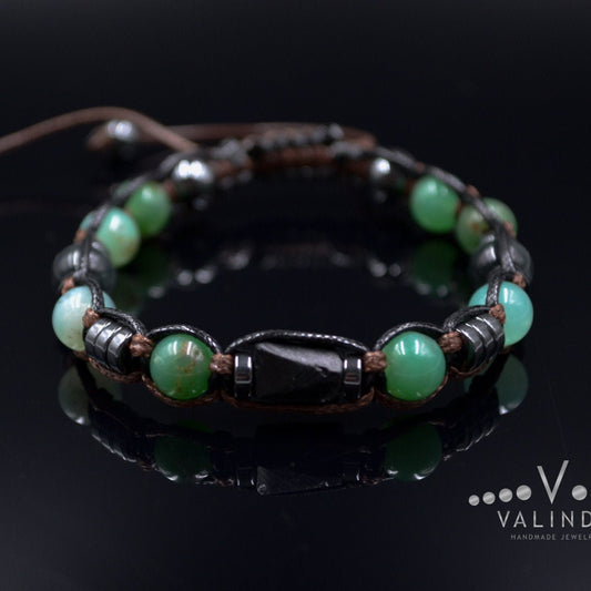 Men's Chrysoprase Bracelet / Black Tourmalite Bead Bracelet / Adjustable Gemstone Bracelet / Natural Green Chrysoprase Bead Bracelet  - Shamballa Bracelet - Mantra Bracelet  -  Birthstone Bracelet - Gemstone Bracelet Men - Chakra Bracelet - Macrame Bracelet - Healing Bracelet - Valinde